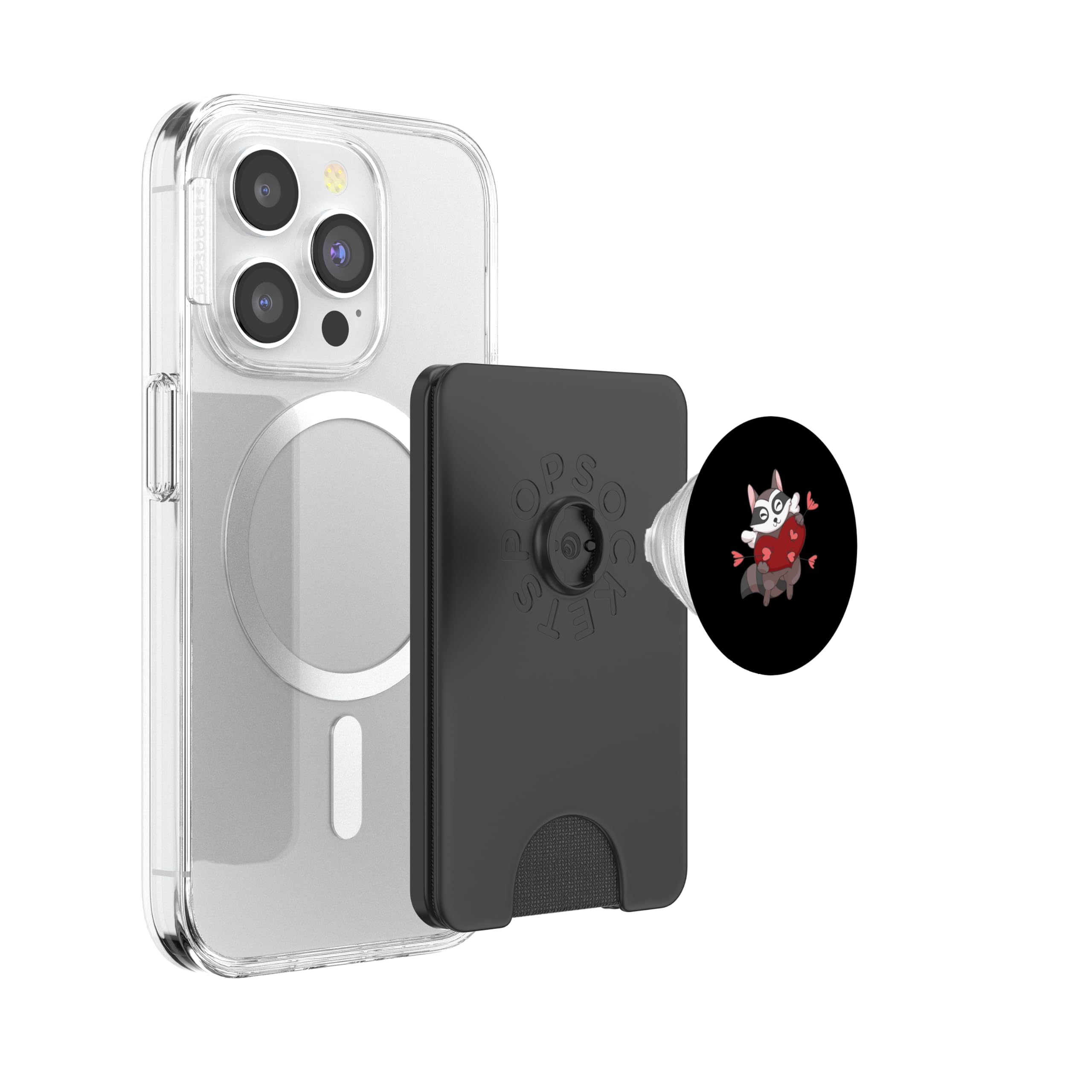 Raccoon Valentine Trash Panda Cupid Heart Valentines Day PopSockets PopWallet for MagSafe, Black - Image 3