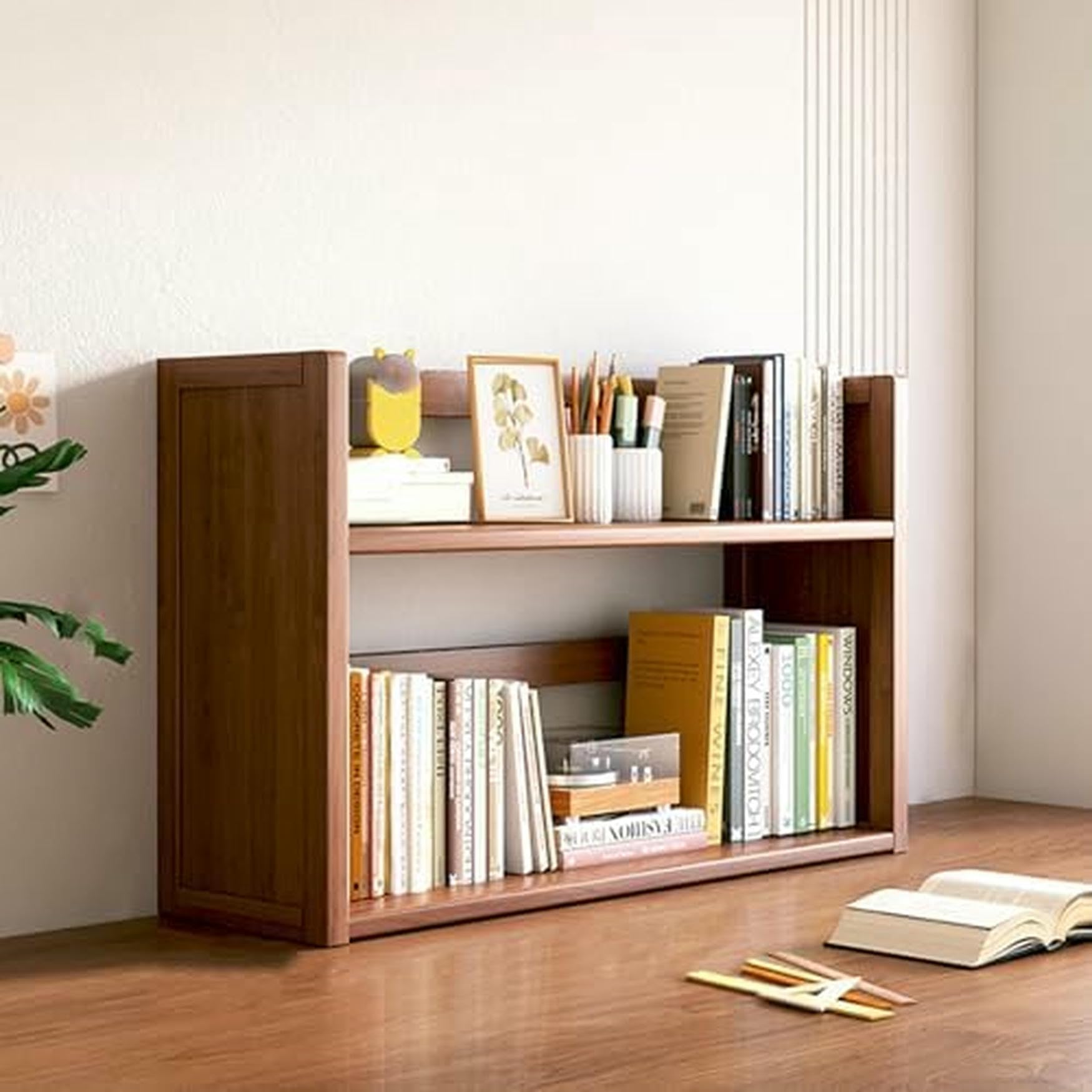 CWCQGH Walnut Desk Hutch Top Only - Desktop Bookshelf & Wooden Storage Rack for Home Office & College Dorm - Space-Saving Organizer with Drawer for Counters,Walnut Two-layer-50cm