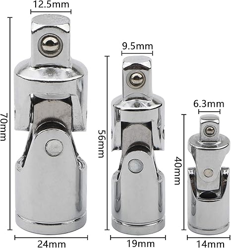 Miniatura 5 de Ellbest Juego de 3 piezas de juntas universales, 14, 38, 12 pulgadas, adaptador de junta de acero al cromo vanadio, adaptador de trinquete de
