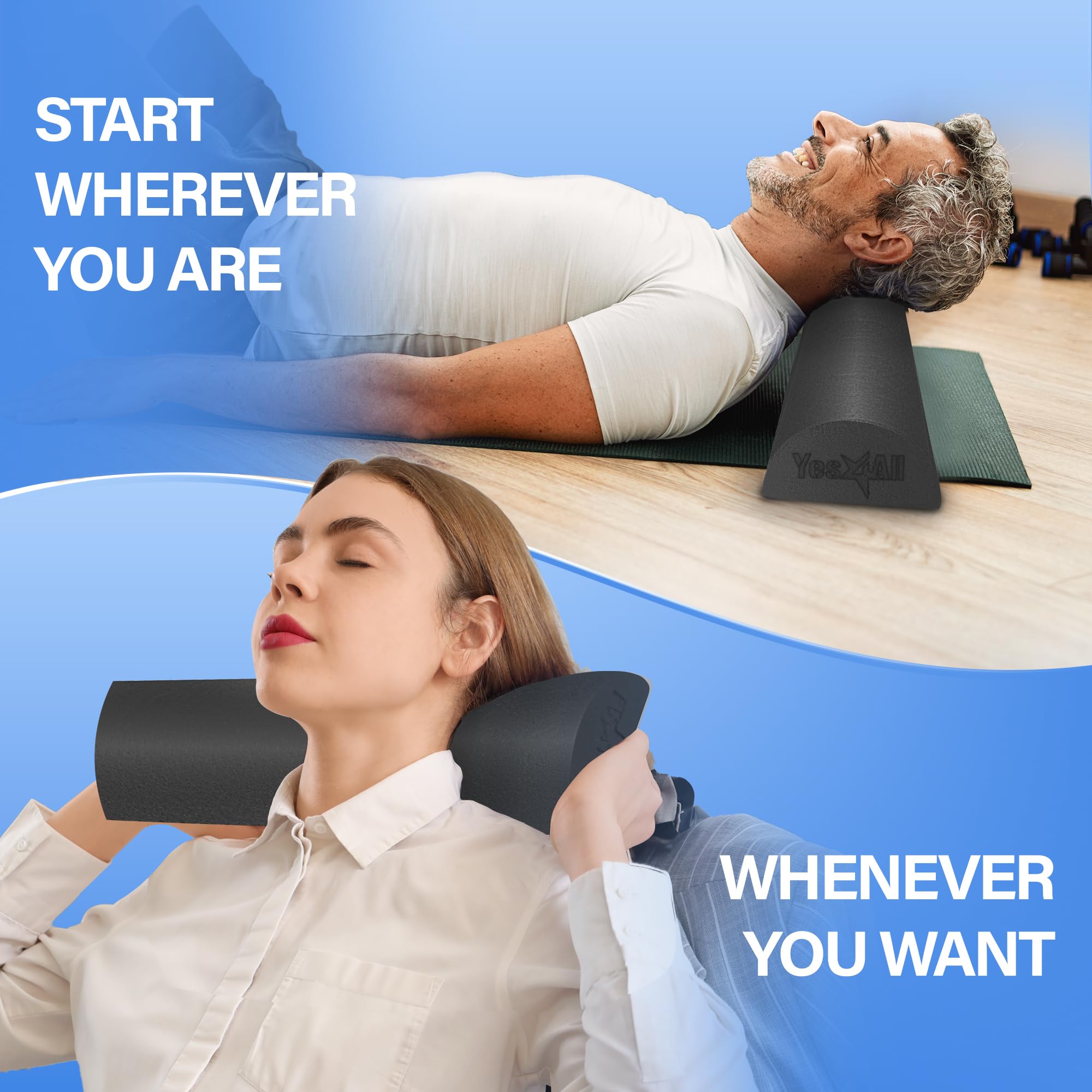 Yes4All Mezza rullo in schiuma di polietilene, rotondo, densità morbida, per massaggio alla schiena, esercizi di yoga, 61 cm