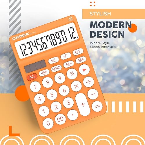 Miniatura 7 de CATIGA Calculadora de escritorio de 12 dígitos Calculadora de escritorio básica con pantalla LCD grande, botones grandes, 4 funciones, energía solar