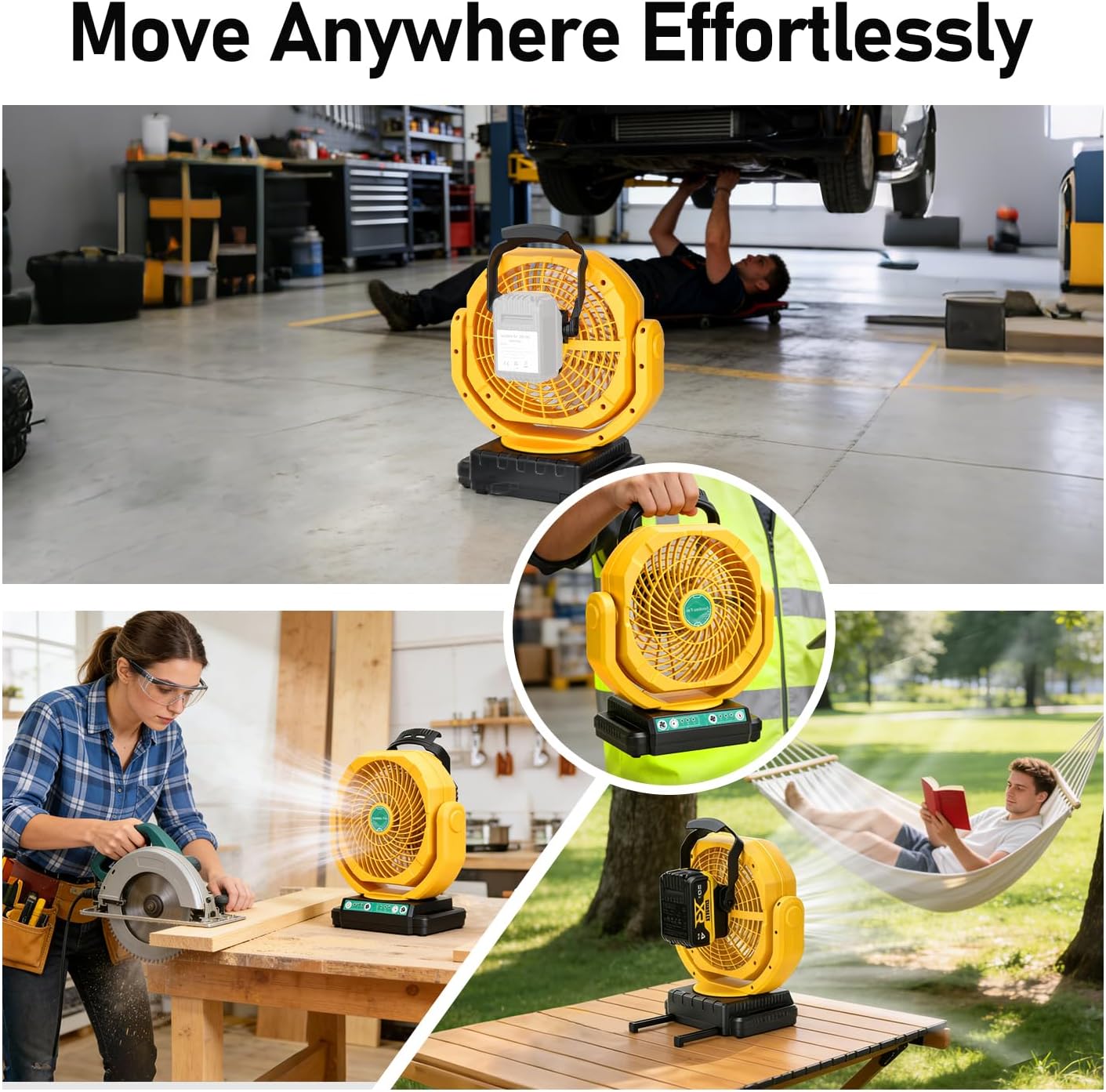 Battery Powered Fan Compatible with Dewalt 20V Max Battery, Portable Fan for Job Site, Camping Fan with Hanging Hook, Timer & Adjustable Head, Lightweight Cordless Camping Gear (No Battery)