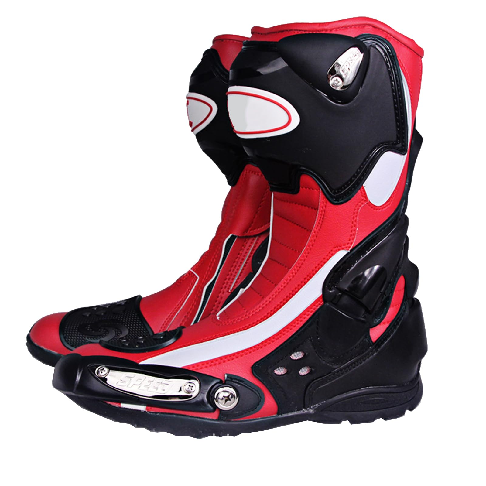 Bottes de moto pour hommes bottes hautes équitation fermeture éclair rouge 44