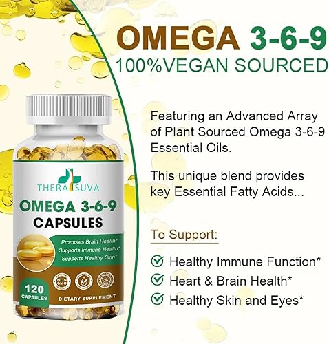 Miniatura 3 de Omega 3-6-9 de alta potencia, suplemento natural 100% de origen vegano para la salud del corazón y las articulaciones, 120 cápsulas blandas,