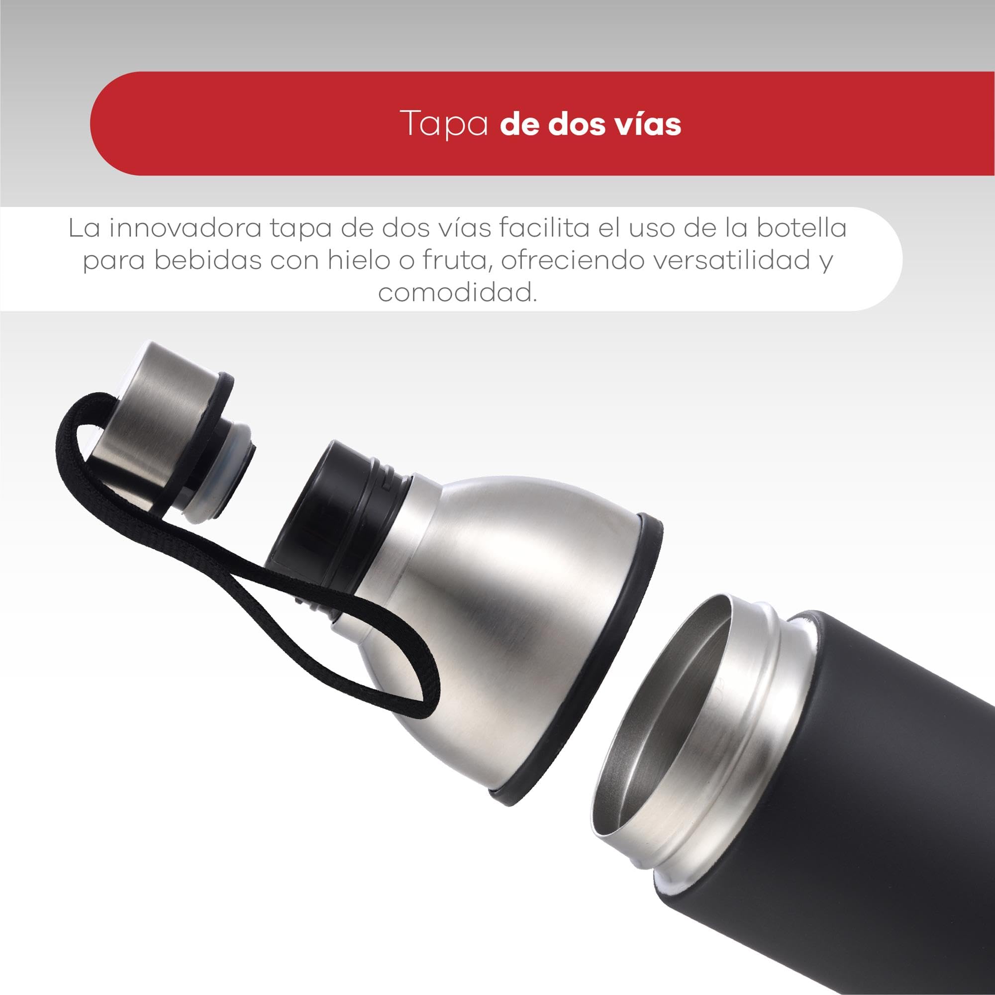 BERGNER GO LOVERS - Botella de Agua 570ML Acero Inoxidable - Tapa de Dos Vías - Óptimo para Bebidas con Hielo o Fruta - Mantiene Temperatura - Diseño Negro (Paquete de 2)