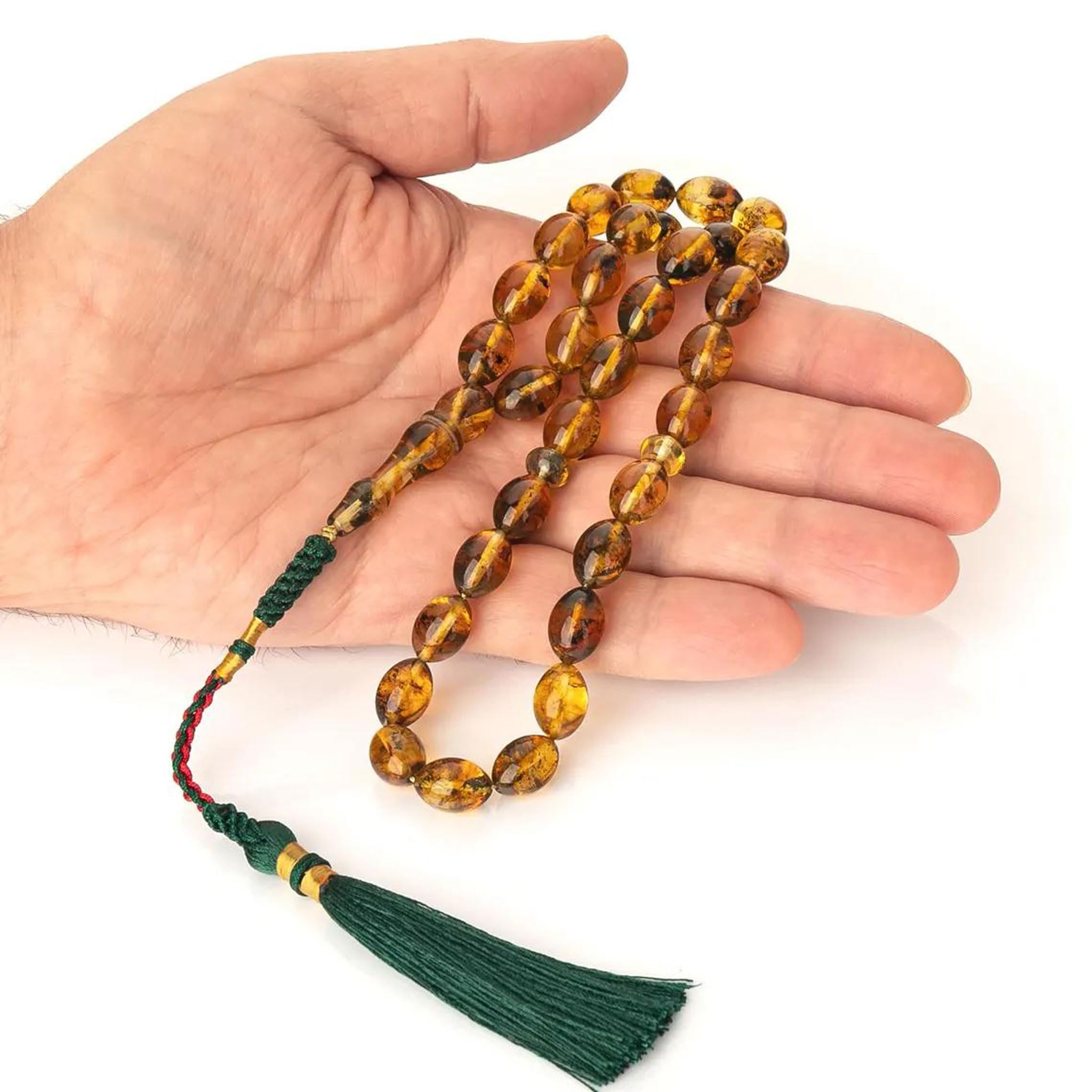 Tasbih z bursztynu bałtyckiego | Ręcznie robione muzułmańskie koraliki modlitewne | Wyjątkowy prezent islamski