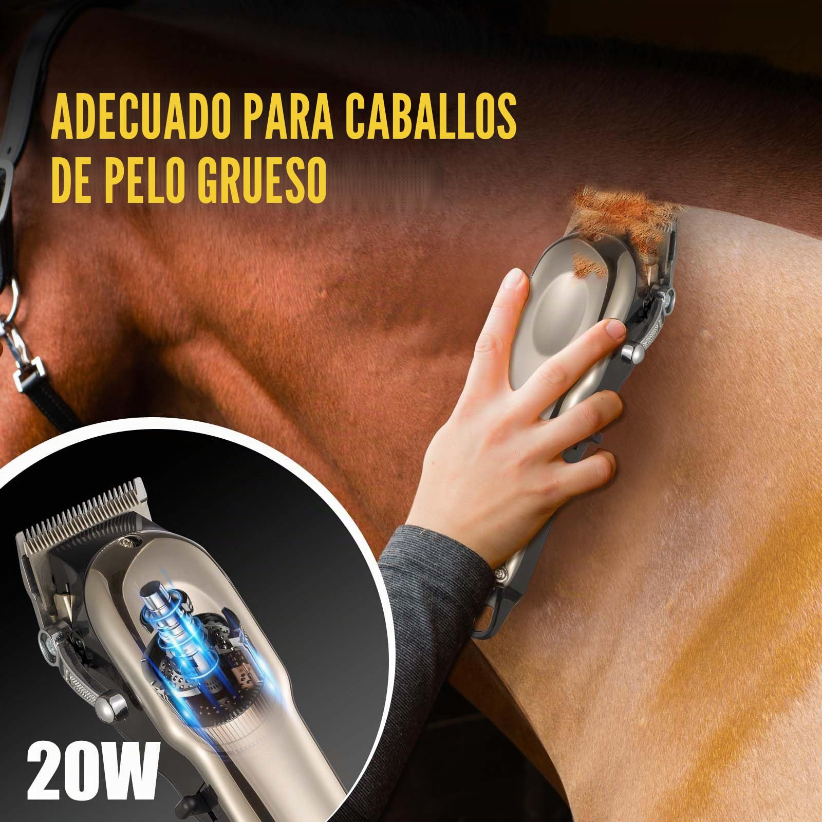 Esquiladora Caballos Inalámbrico - Maquina de Cortar Pelo Caballos Profesional Con 4 Peines Guía - Kit de Aseo Eléctrico Recargable para Caballos y Perros Gatos Mascotas