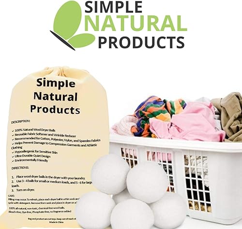 Miniatura 4 de Simple Natural Products Pelotas secadoras de lana hechas a mano, tela suave natural, reutilizables y ecológicas, clasificación de ciclo de 3,000 (6