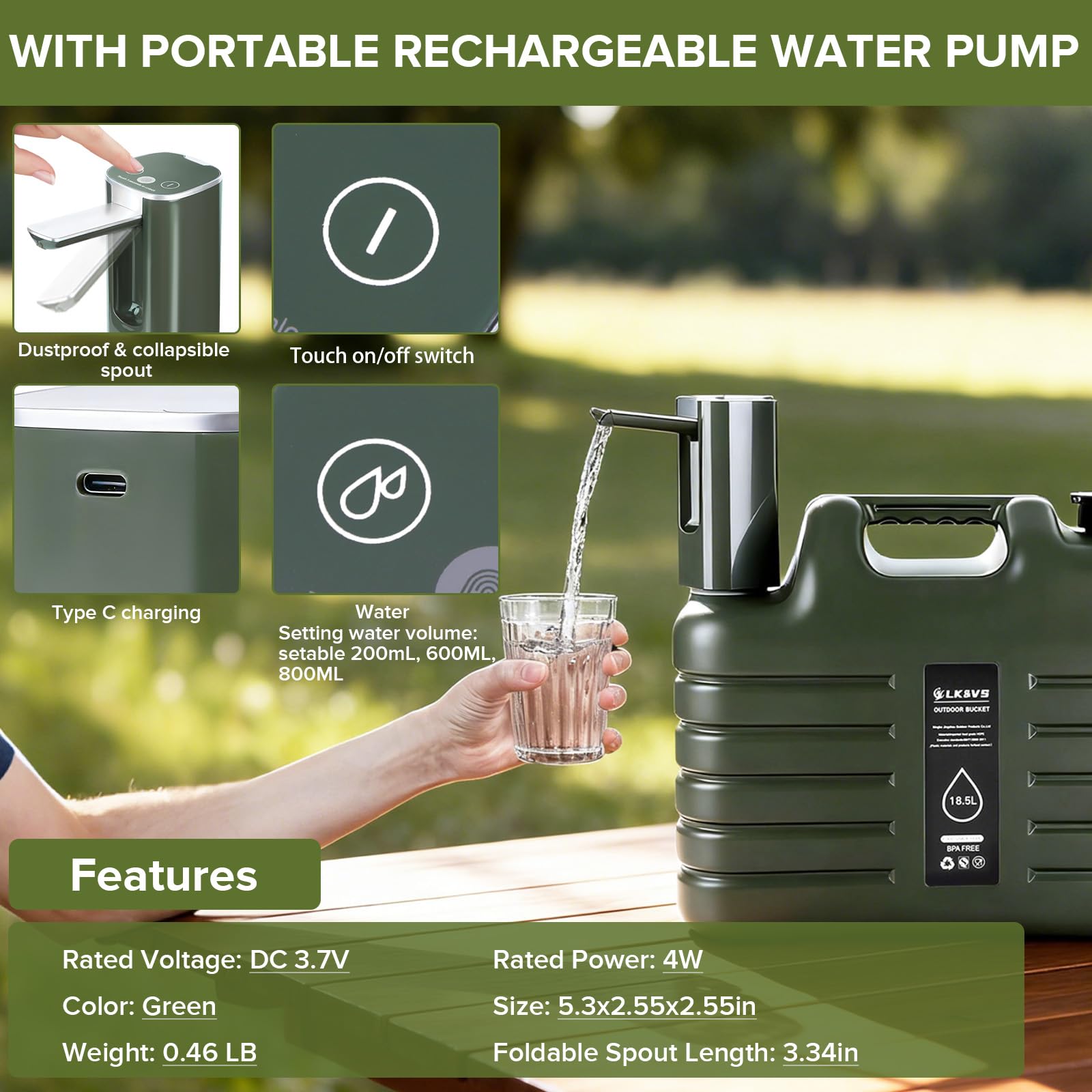 5 Gallonen Camping Wasserkrug mit faltbarer Auto-Pumpe, BPA-frei, auslaufsicher, Camping-Wasserbehälter mit Zapfhahn, Typ-C wiederaufladbar, tragbarer Wasserspeichertank für Wandern, Outdoor & Notfall