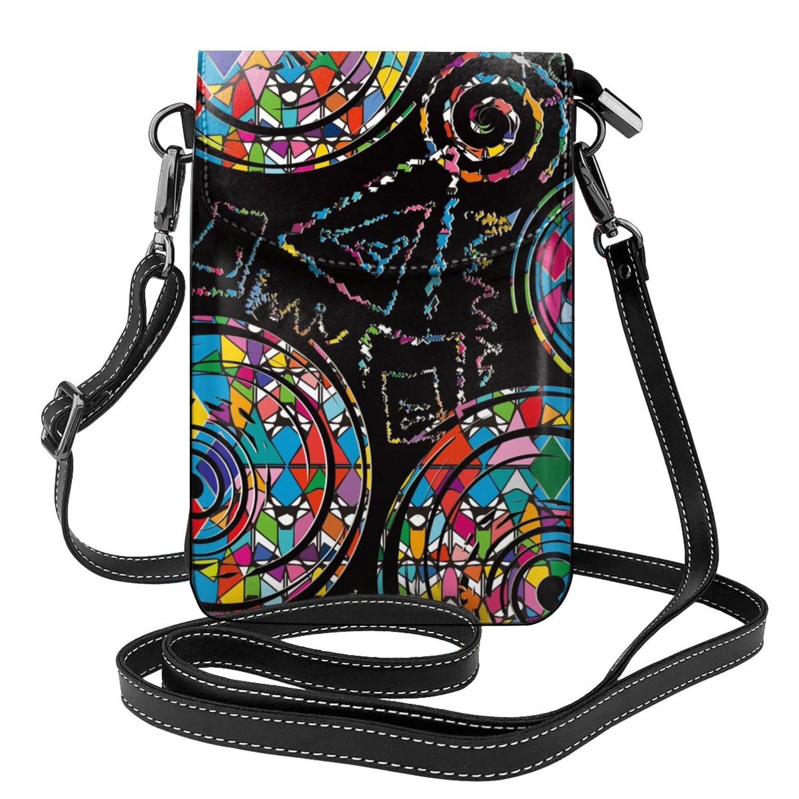 Chalk Doodle Greek Key Texture Small Flip Crossbody Bag Cell Phone Pouch for Women Wallet Bag Coin Purse