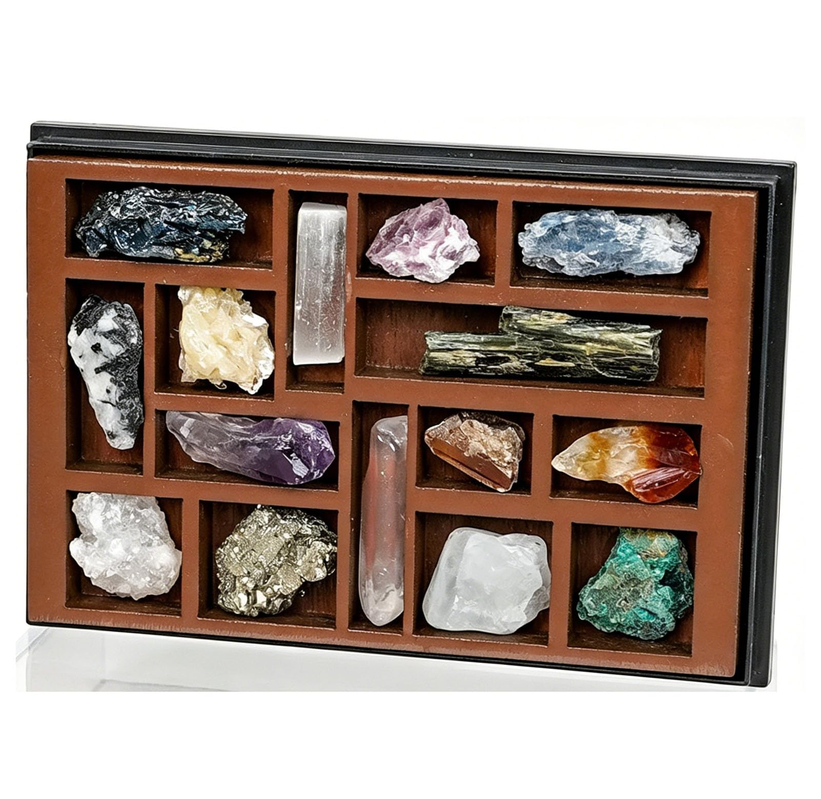 Zooeelly Natural Gemstone & Crystal Collection with Openable Display Cases – Mineral Specimen Kit, Includes Clear Quartz, Amethyst, Citrine, Selenite Etc.,S