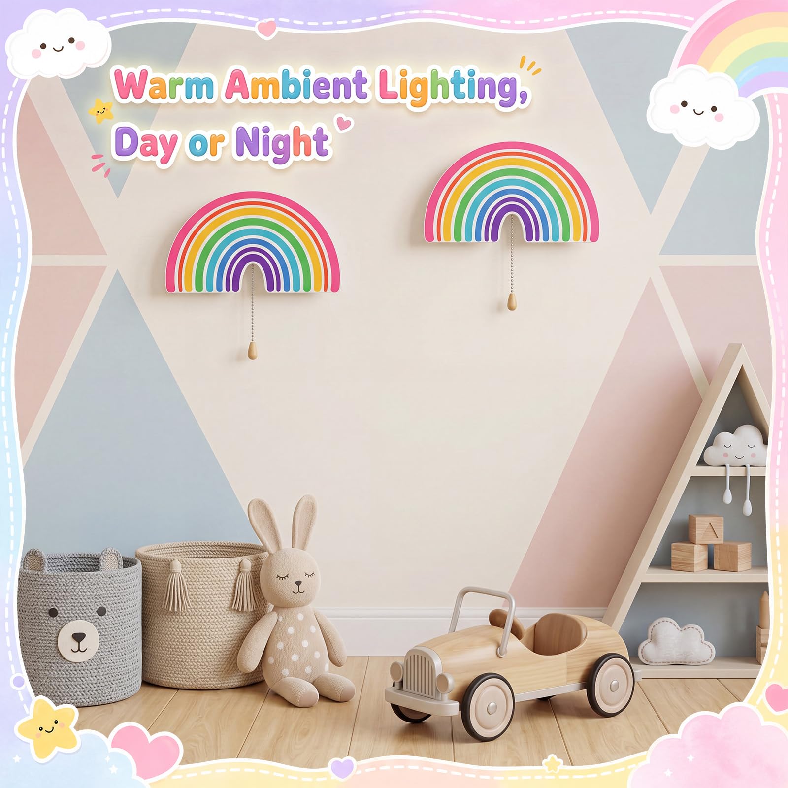 Nuanchu 2 luces de noche arcoíris para niñas, bonita lámpara LED flotante para decoración de habitación de niños, guardería, luz nocturna con batería o USB, para pared, dormitorio, mesa, oficina