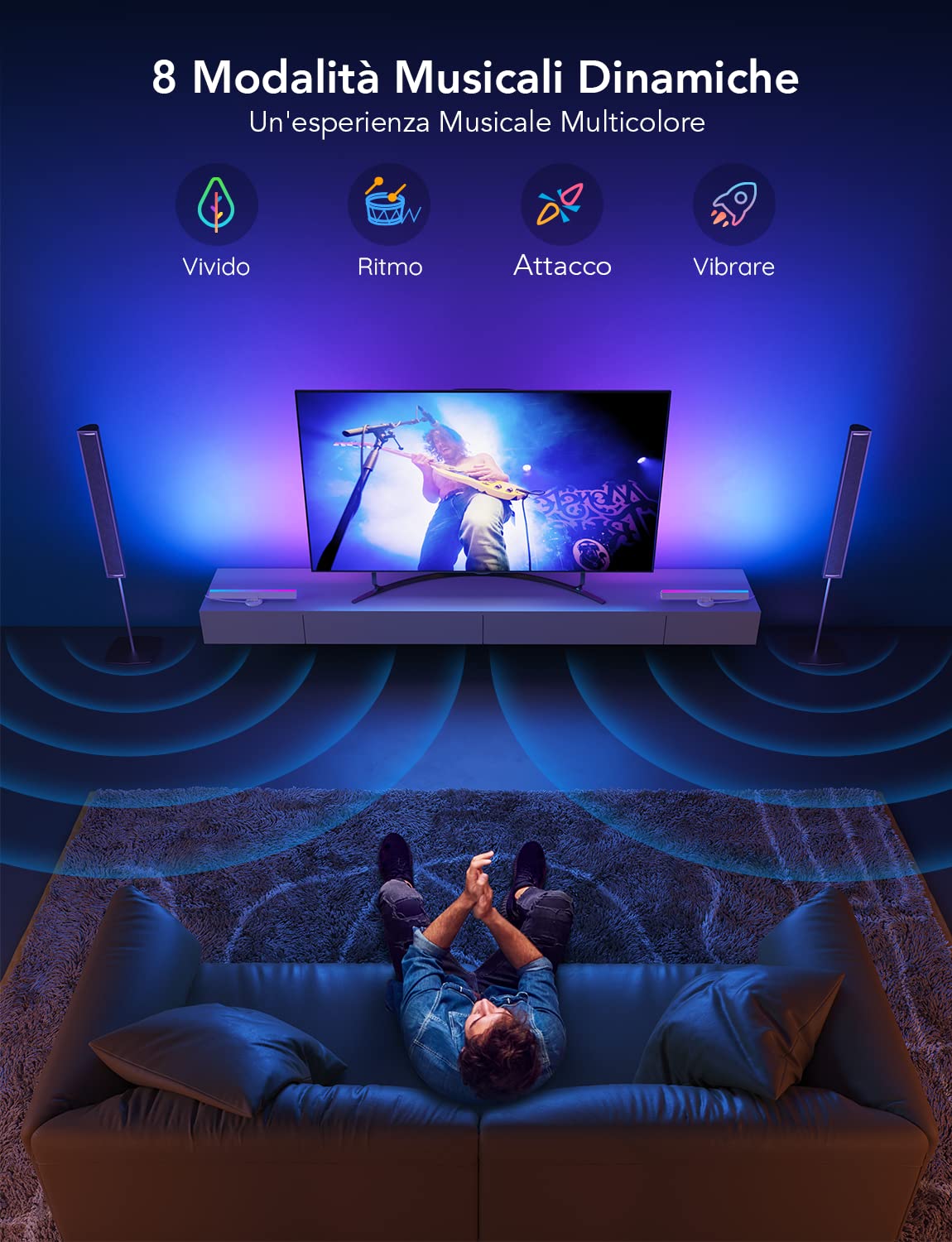 Govee Smart LED Light Bars, WiFi da 15 Pollici con Doppie Perle Luminose, Barre Luminose con Diverse Opzioni Adatte a TV da 45-70 pollici, Funziona con Alexa e Google Assistant, Colore Bianco