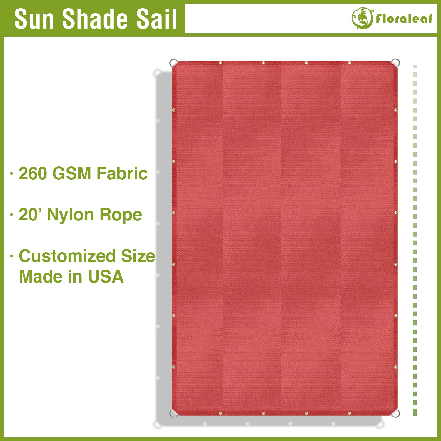FLORALEAF 7'x9' Waterproof Sun Shade Sail Canopy Rectangle Sail Awning Tarp UV Shelter for Outdoor Patio Backyard - Custom Red Color