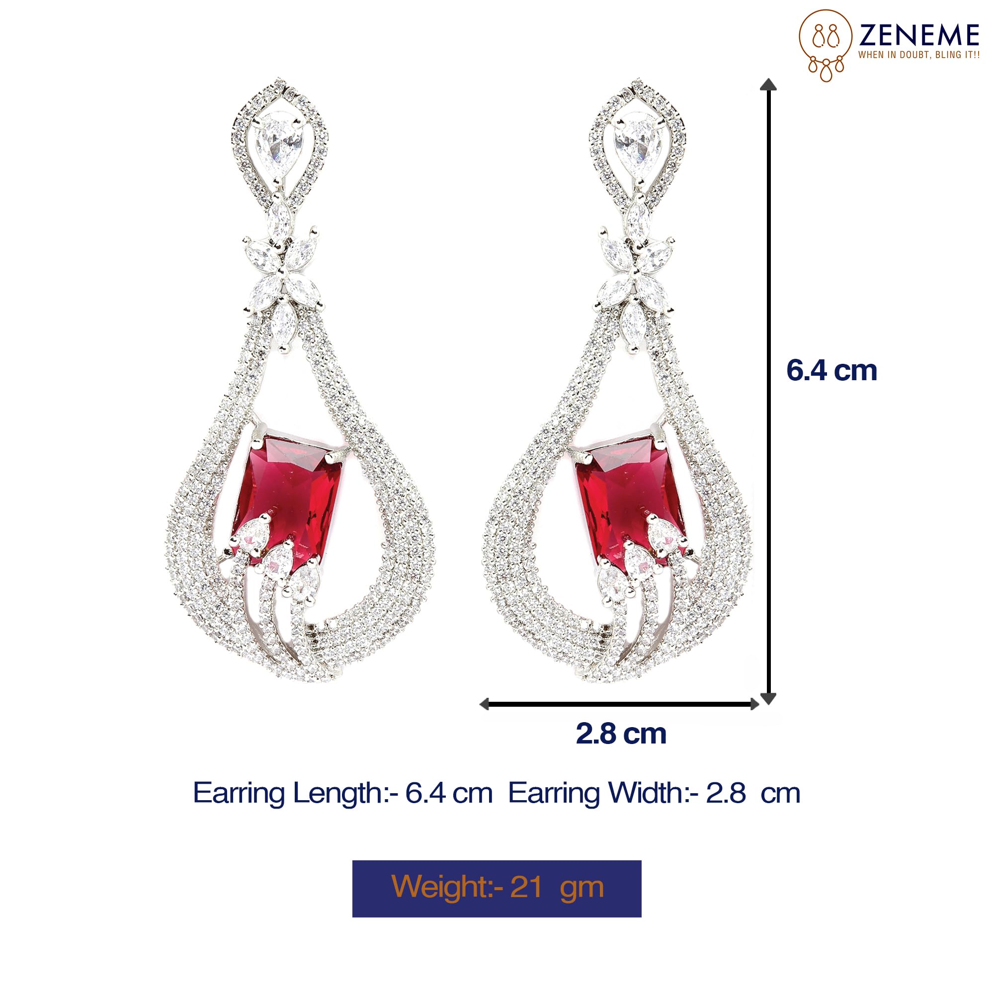 American Diamond Handcrafted Drop Earrings, Rhodium-Plated