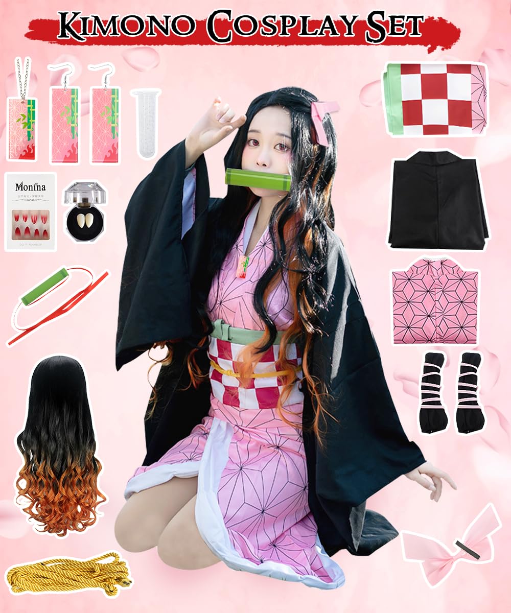 Kostium do cosplayu Nezuko Tanjirou, Kochou Shinobu, Mitsuri, zestaw kostiumowy, kimono, peleryna, prezent dla dzieci, na karnawał, Halloween, Boże Narodzenie