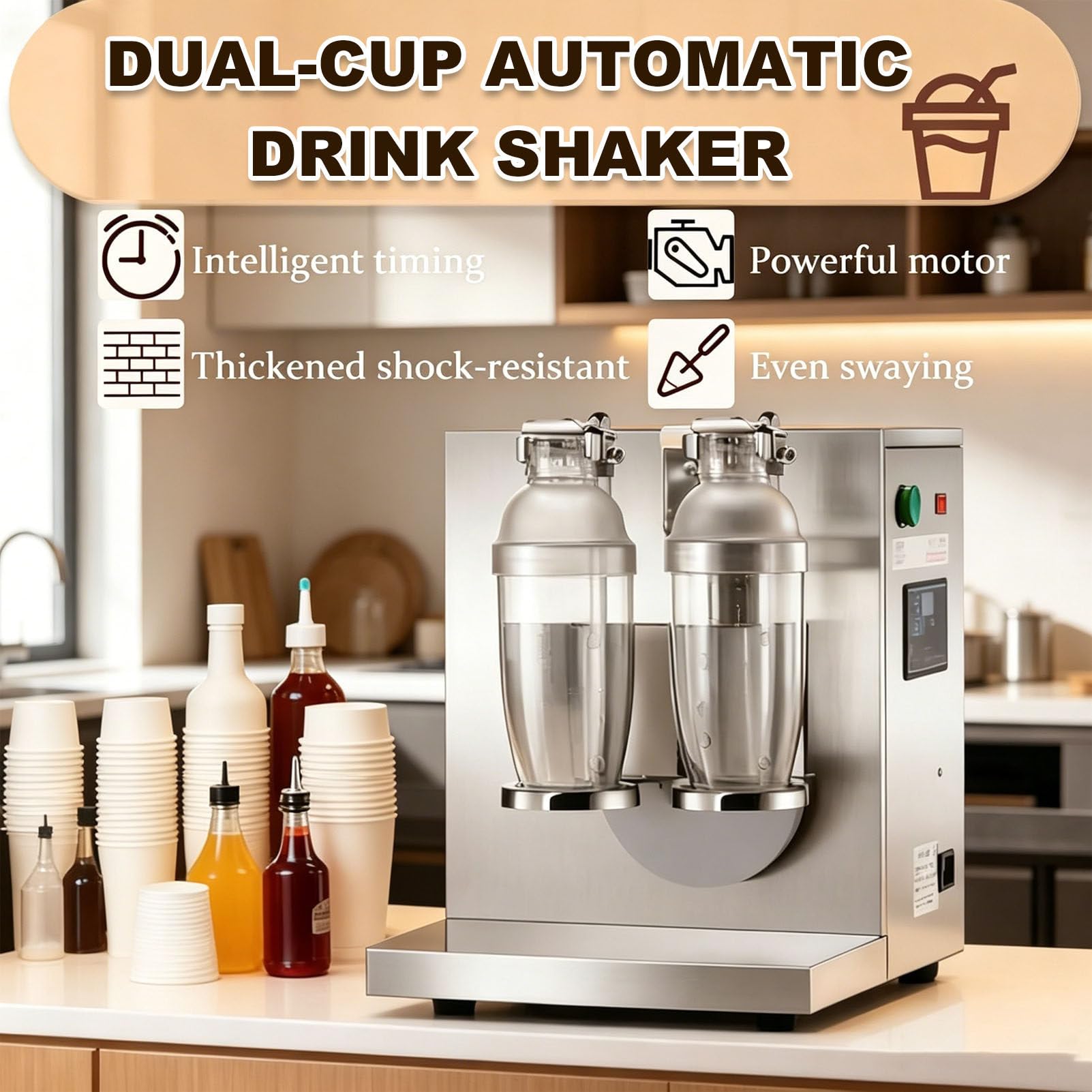 Maszyna do shake'a z mlekiem i herbatą, elektryczny shaker Bubble Boba z regulowanym timerem 0-120 s, obrotowy uchwyt 360° do mieszania napojów komercyjnych