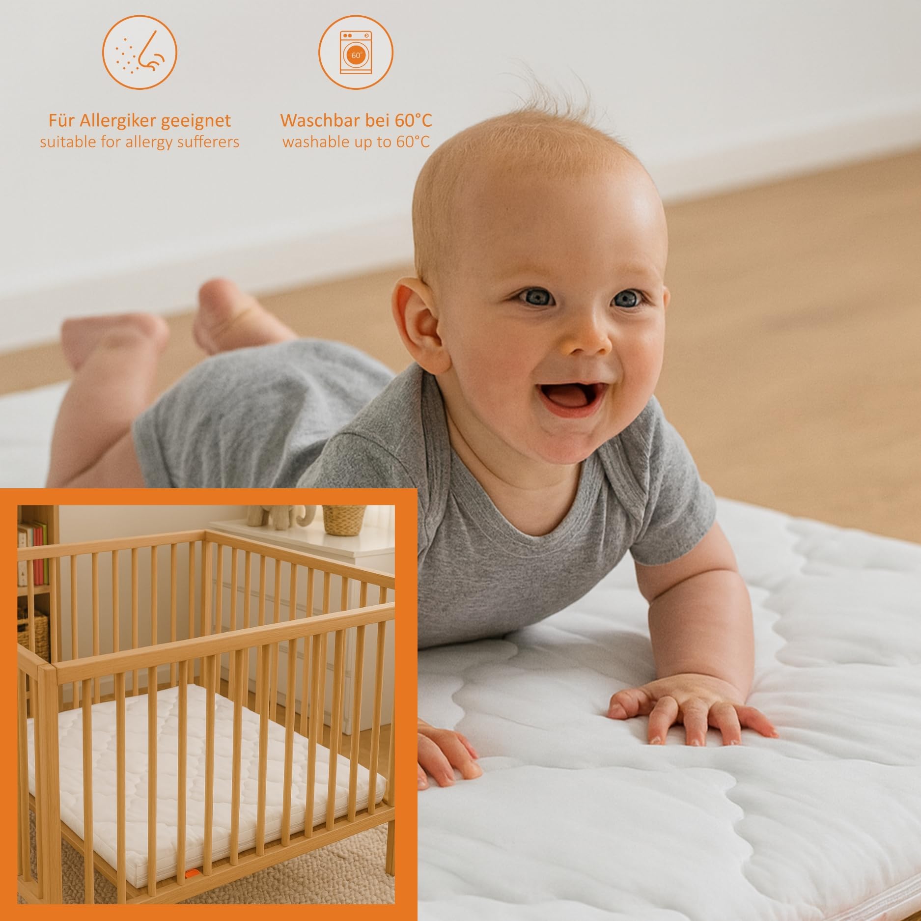 sleepling Baby Matratze 75x100 cm Laufgittermatratze Kinder, Komfortschaummatratze, Kindermatratze, Babymatratze 75 x 100 cm, Höhe 5 cm, Komfortschaum, Made in EU, Oeko-TEX, waschbar bis 60 Grad