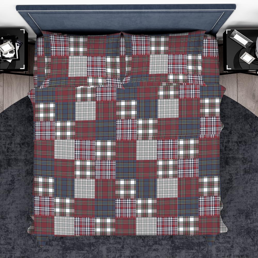 INTRECCI Set Lenzuola Singolo in Cotone, Stampa Alta Qualità, Lenzuolo Sotto + Lenzuolo Sopra + 1 Federe, Lenzuola Natalizie, per Pelli Sensibili, non Stringe in Lavatrice. Fantasia: Tartan