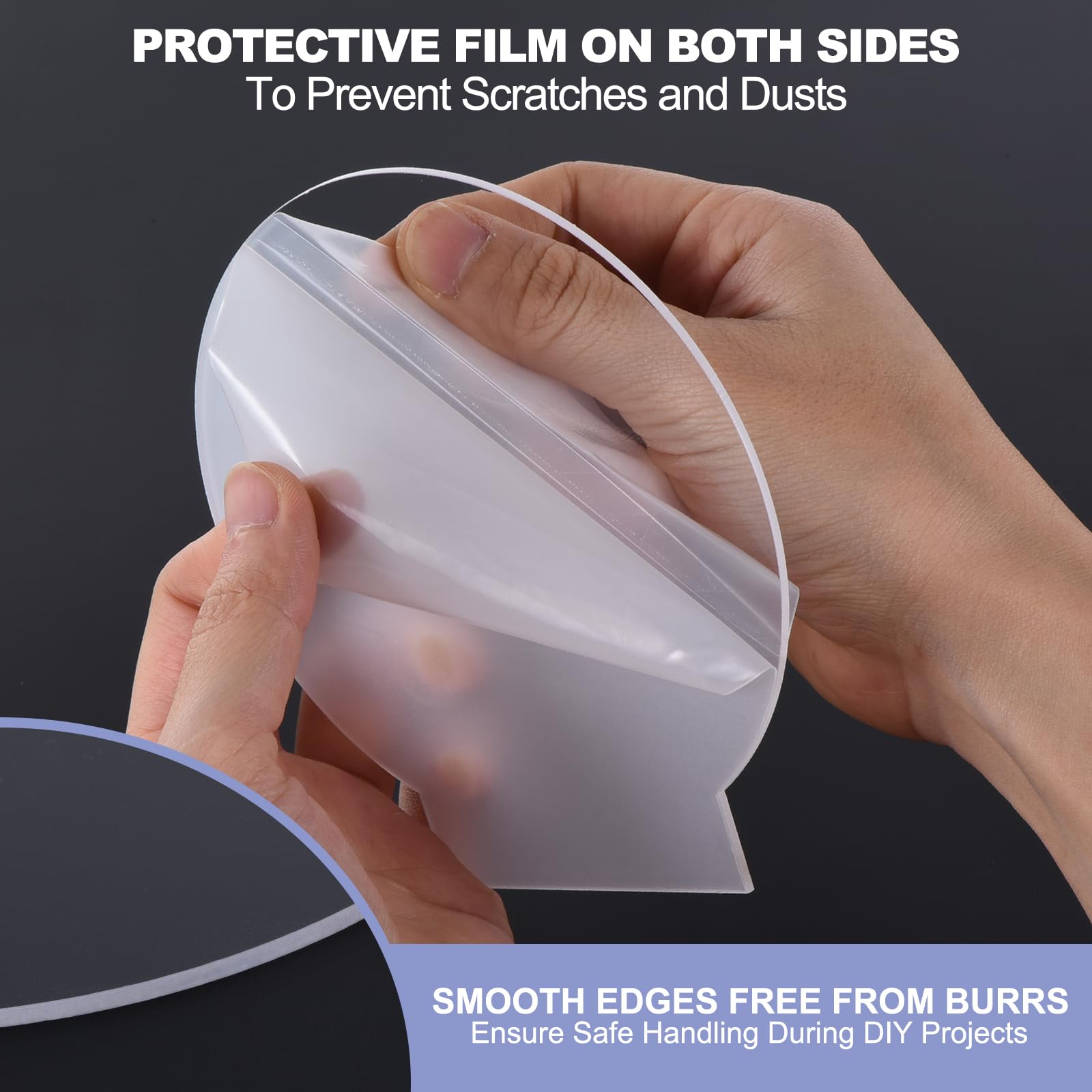 PATIKIL 36uds Acrílico Hoja Transparente En Blanco Fundida para LED Luz Base, 2mm/0.08" Grueso Cuadrado/Redondo Transparente Panel Tablero con Película para Mesa Bricolaje
