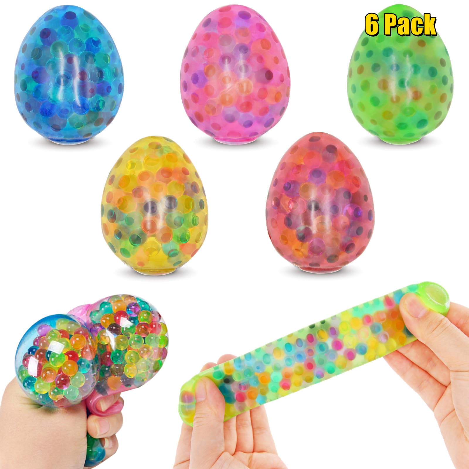 6 Pack Easter Eggs Stress Balls Fidget Squishy Toys for Easter Egg Hunt Easter Basket Stuffers Party Favors Gifts