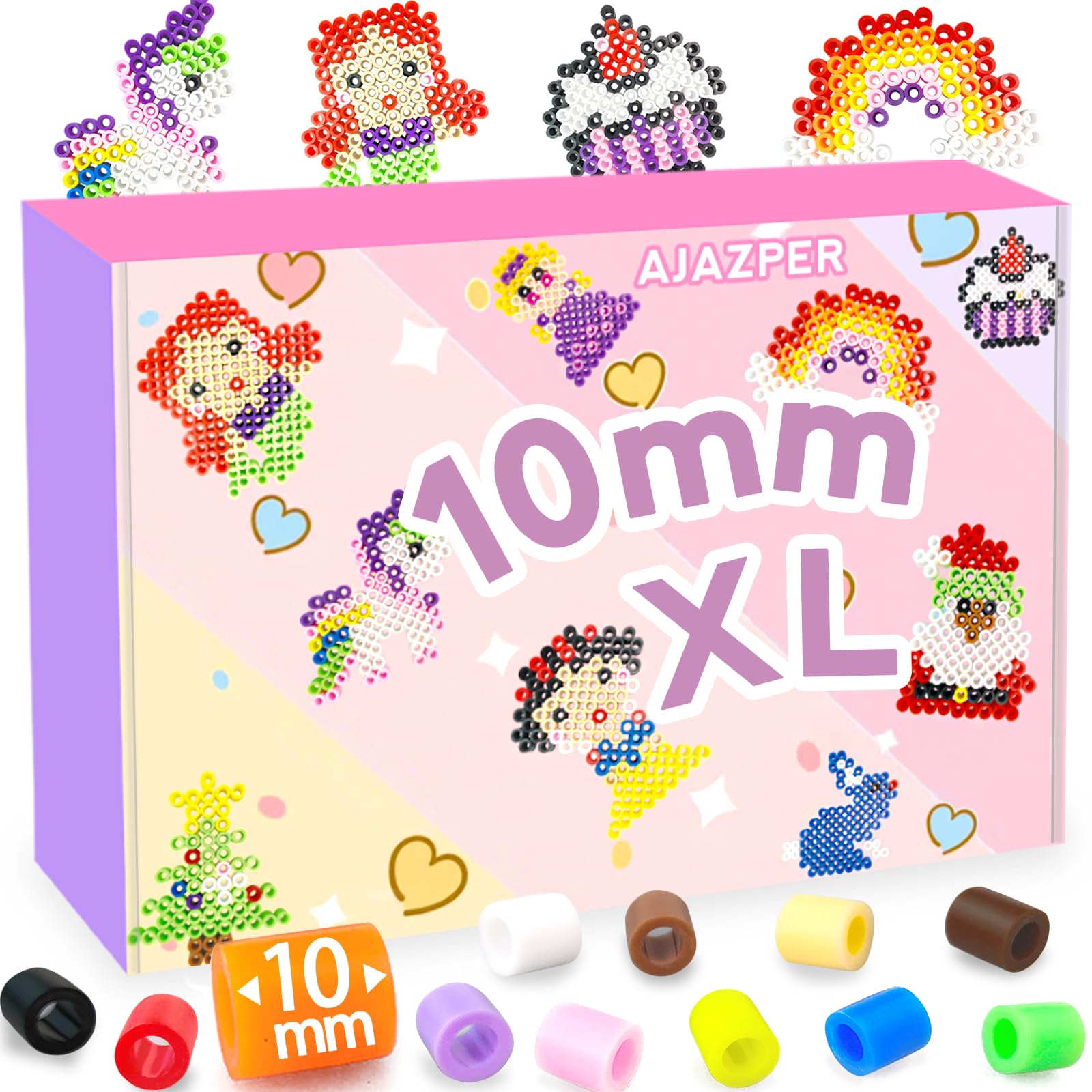 10MM Bügelperlen Set für Kinder, Große Bügelperlen mit Platten, Bügelpapier & Zubehör, XL Steckperlen für DIY Spielzeug für Kinder Geschenke für Mädchen Jungen ab 5+