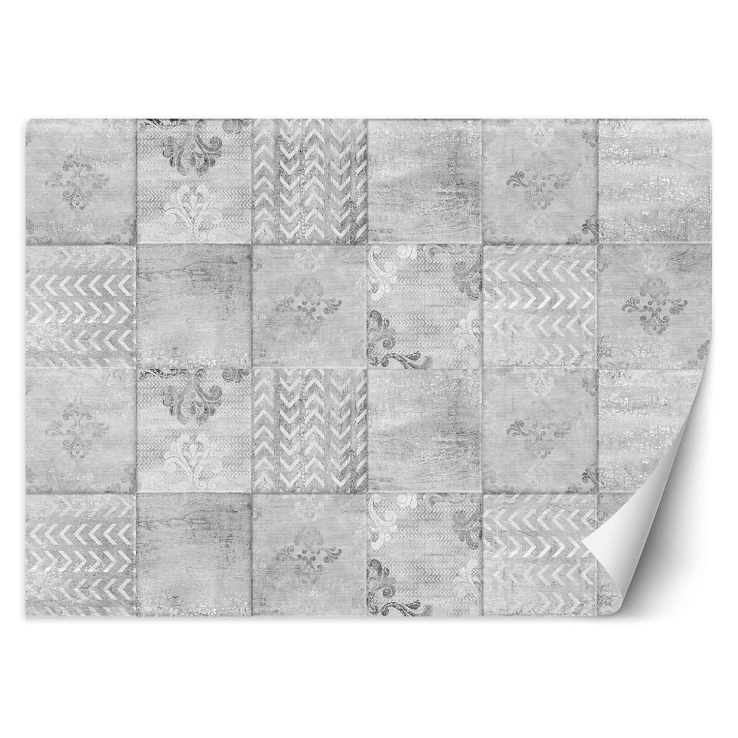 Feeby Fototapeta Na Ścianę Patchwork Strata Kafelki 250x175 cm Szary Tapeta Papierowa Do Sypialni Biura Salonu Kuchni Łazienki Zawiera Klej Montażowy Mozaika Ornament