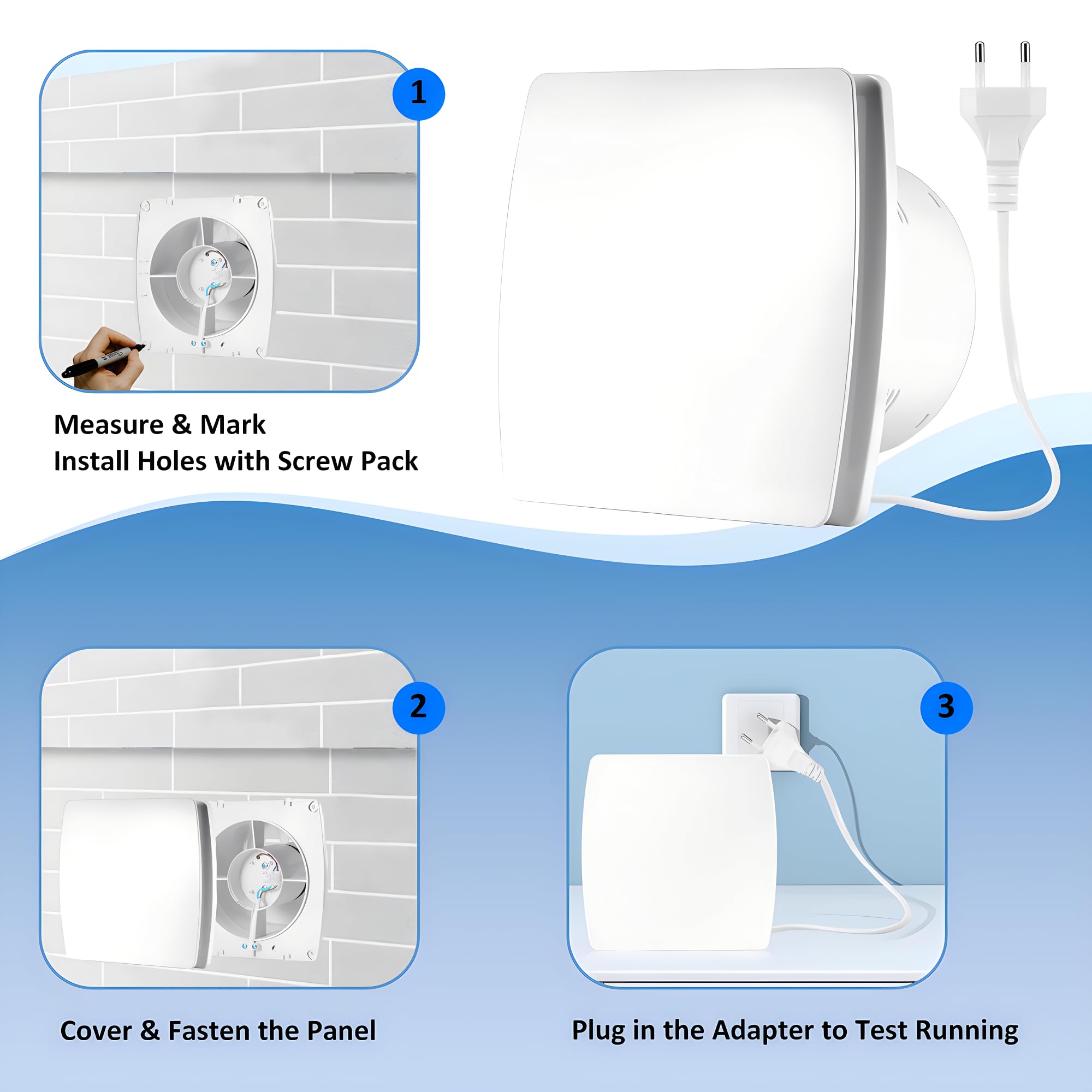 SWANEW Badkamerventilator, 150 mm, stille afvoerventilator met