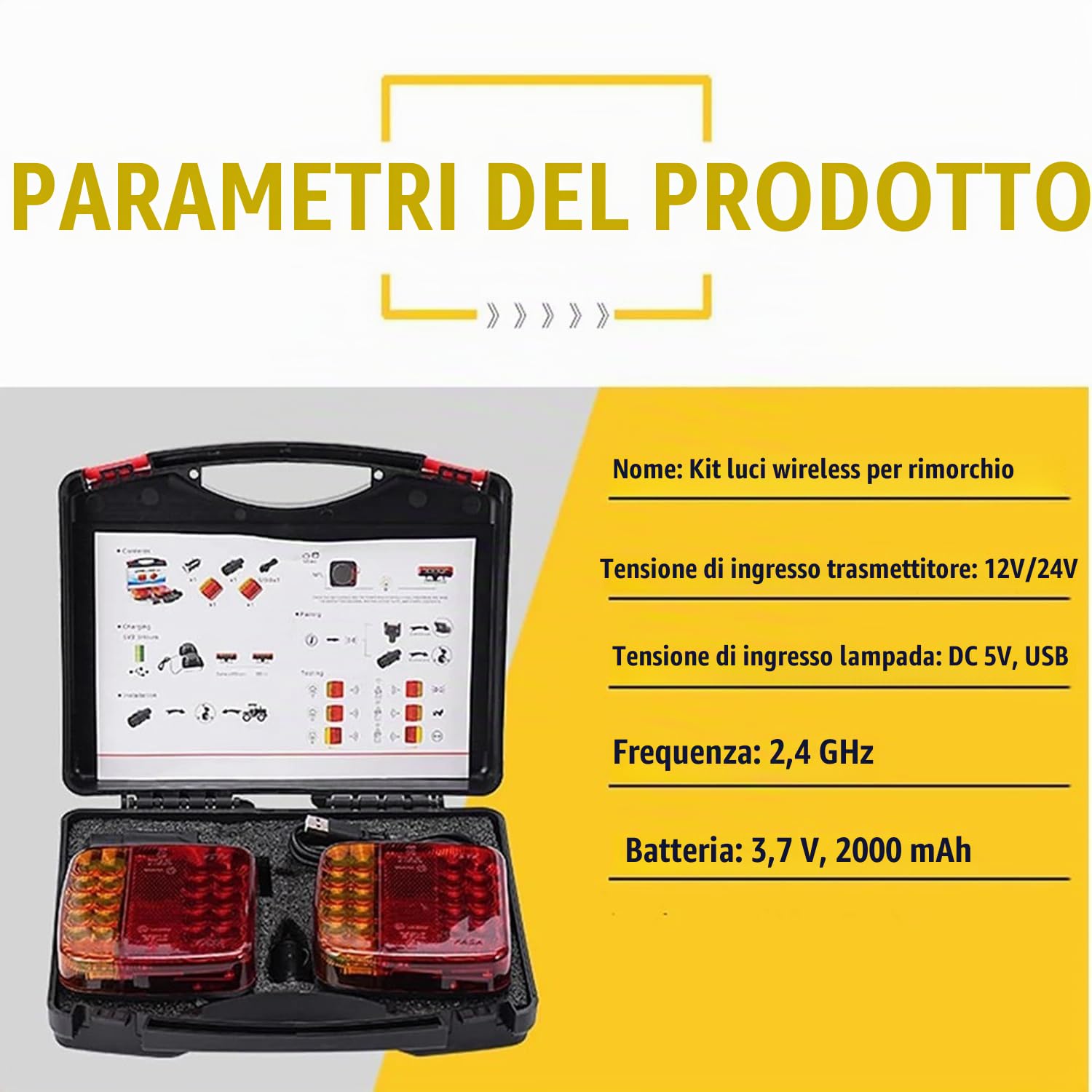 Fanale posteriore a LED senza fili con magnete (2 confezioni), fanali posteriori magnetici a LED, senza fili, con luce freno/luce di posizione/freccia, ECE, per rimorchi, camion, roulotte o