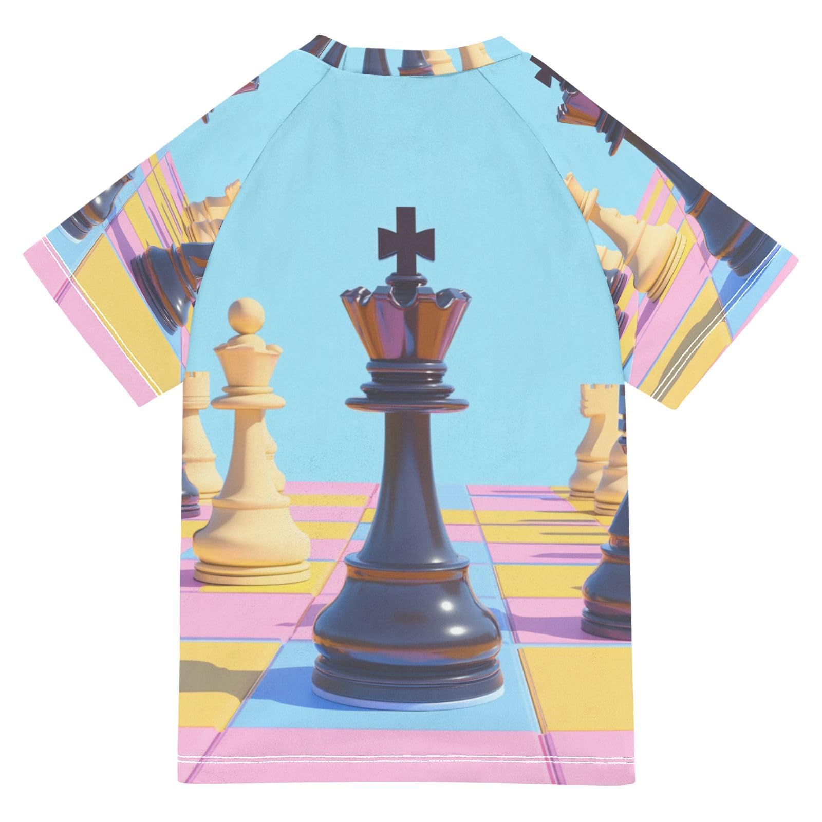 Jucciaco Boys Swimsuit Chess King Queen Blue Sunscreen Kids Sun Rashguard Short Sleeve T-Shirts Swimwear Sets UPF 50+
