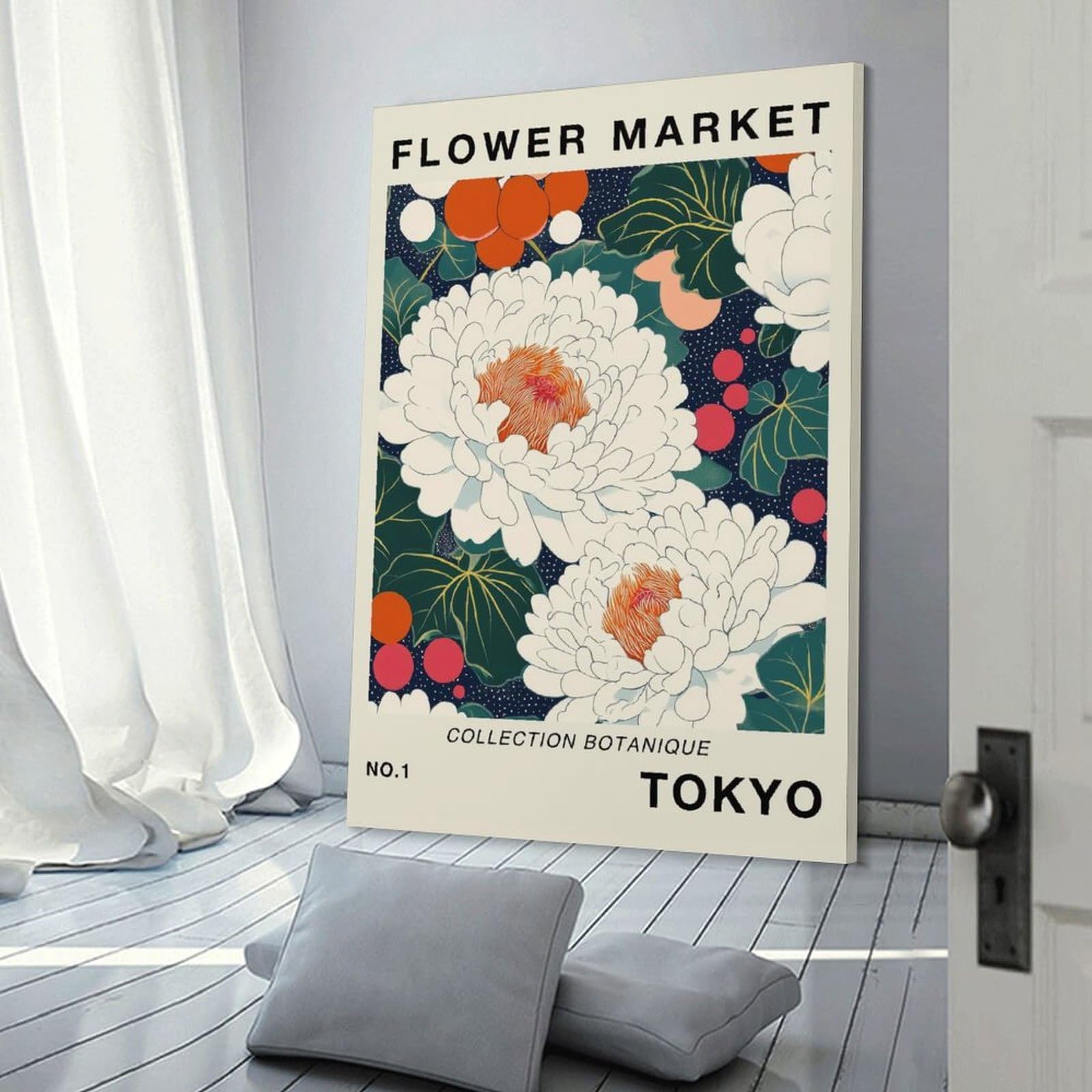 Junmoney Tokyo Flower Market Art Print Wall Art Print, 24x36inch(60x90cm), for Bedroom Decor, Cosy Corners Or Studios, Canvas Wall Decor for Personal Spaces