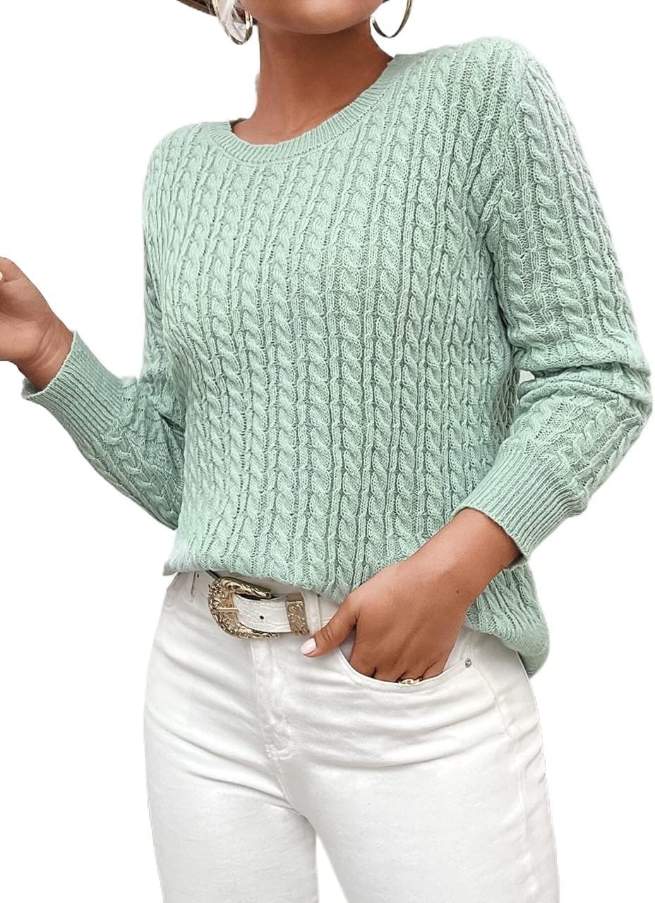 Women's Sweater Solid Cable Knit Sweater Sweater for Women (Color : Mint Green, Size : Medium)