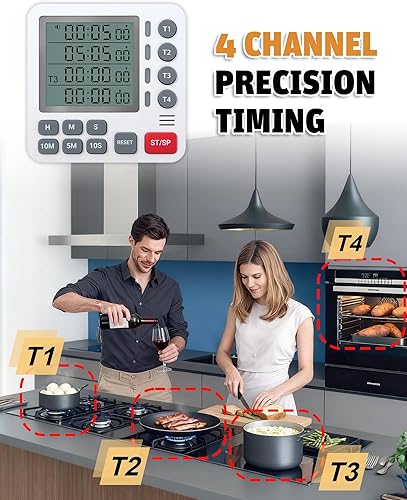 Miniatura 3 de Temporizador digital de cocina  Temporizador de cocina de 4 canales con alarma, parte trasera magnética, modos ruidosos y silenciosos, cuenta