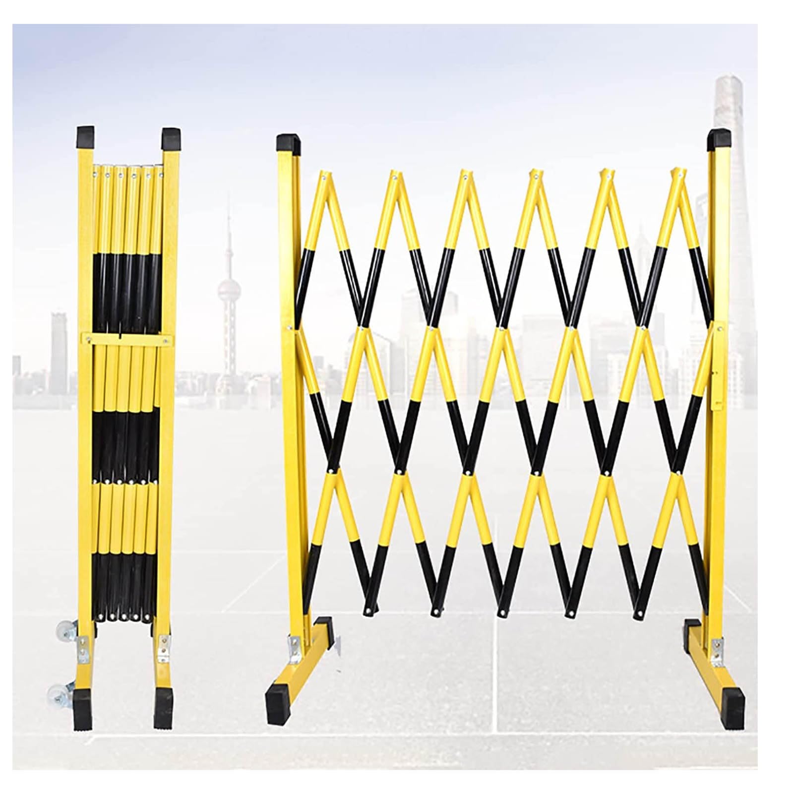 Barricade extensible en métal à roulette 3m pour balisage de chantier