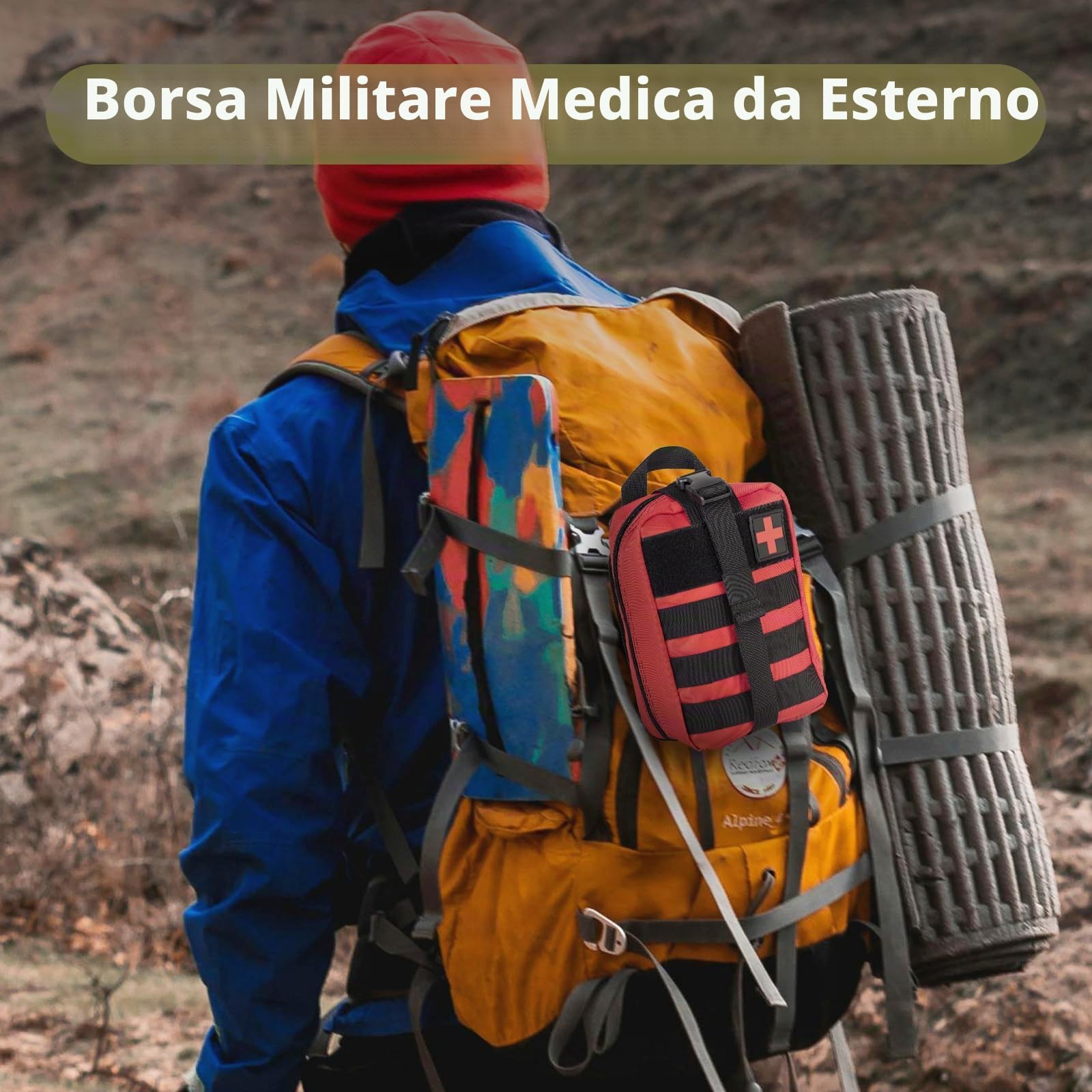 Tentock Borsa di sopravvivenza in tela Borsa all'aperto tattica per l'auto, attrezzatura di emergenza medica per il campeggio escursionistico (Red)