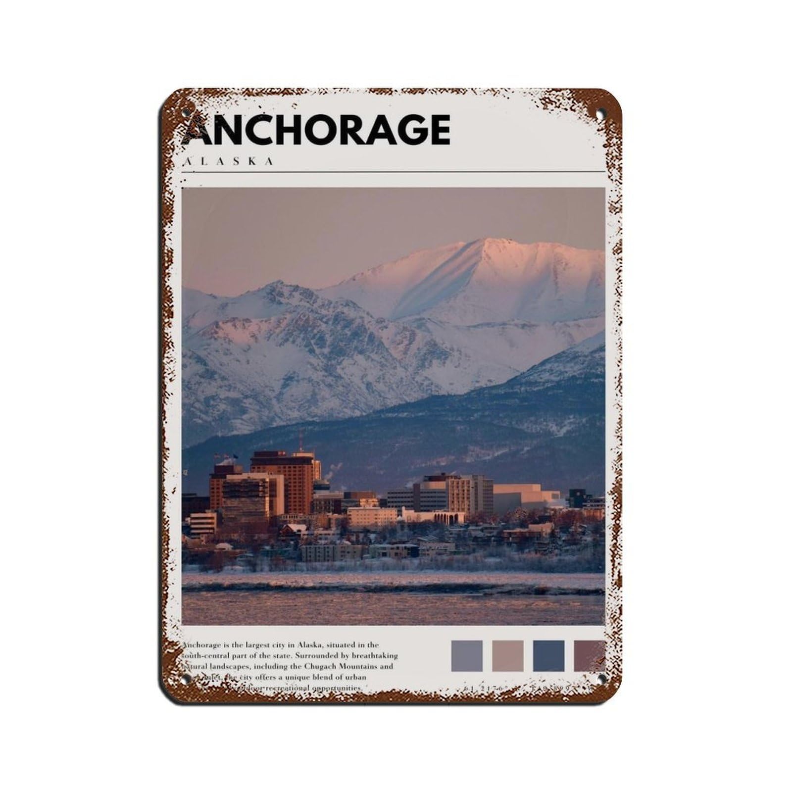 Anchorage Alaska Poster Anchorage Art Tin Sign Vintage Metal Pub Club Cafe Bar Home Wall Art Decoration Poster Retro 12x16inch(30x40cm)