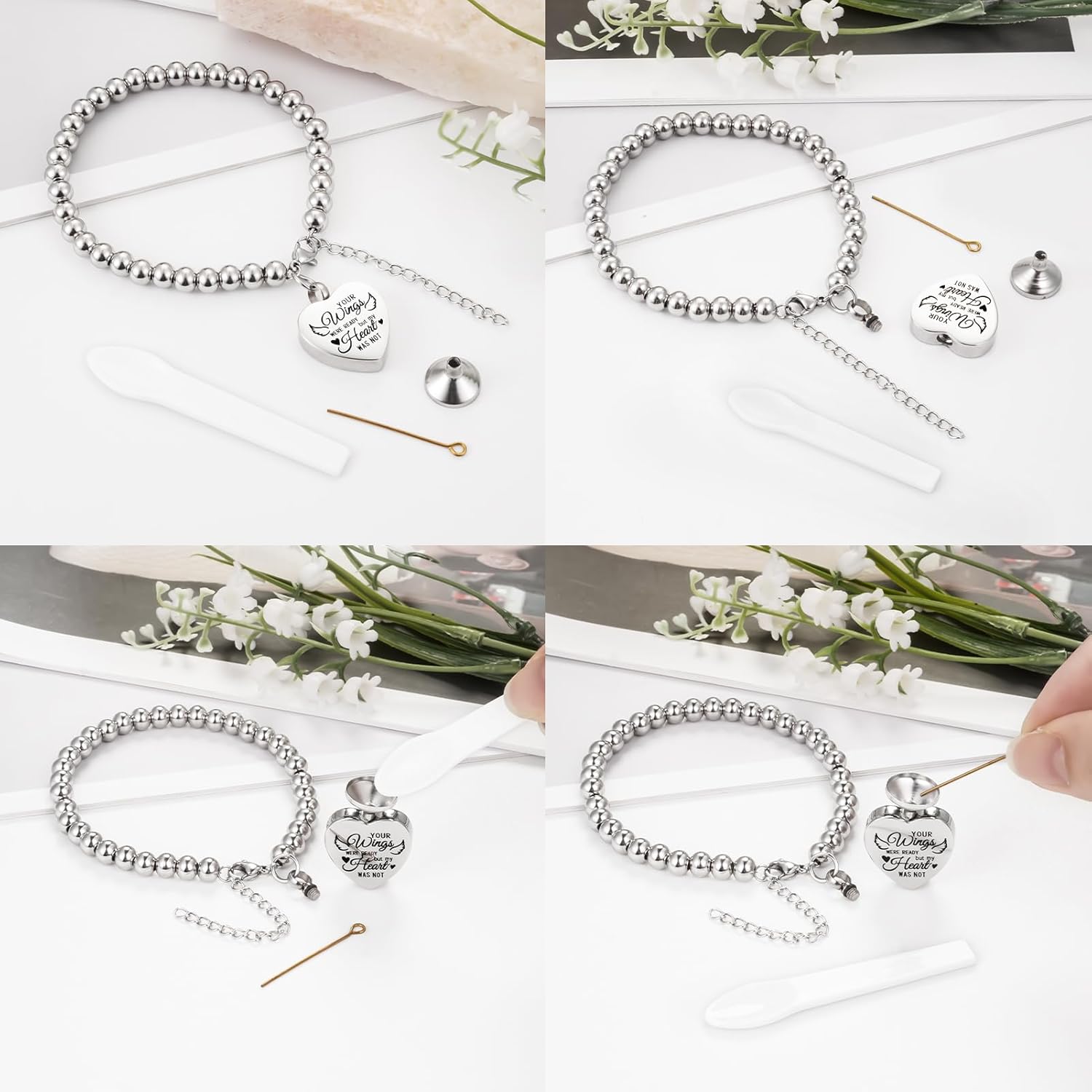 XIUDA Heart Cremation Jewelry Urn Bracelet for Ashes Stainless Steel Cremation Bracelet Bangle for Ashes Memorial Ashes Keepsake Jewelry for Women Men - Image 4
