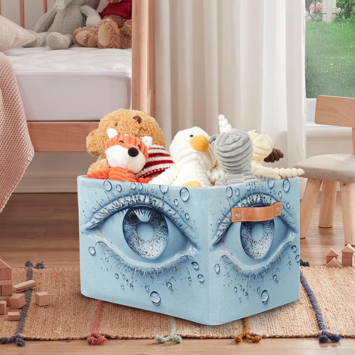 Small Storage Basket Foldable Abstract Art Eyes Cube Organizer Bin with Handles Kids Toy Organizer Box Collapsible Fabric Hamper for Nursery Living Room Bedroom Decort Gifts