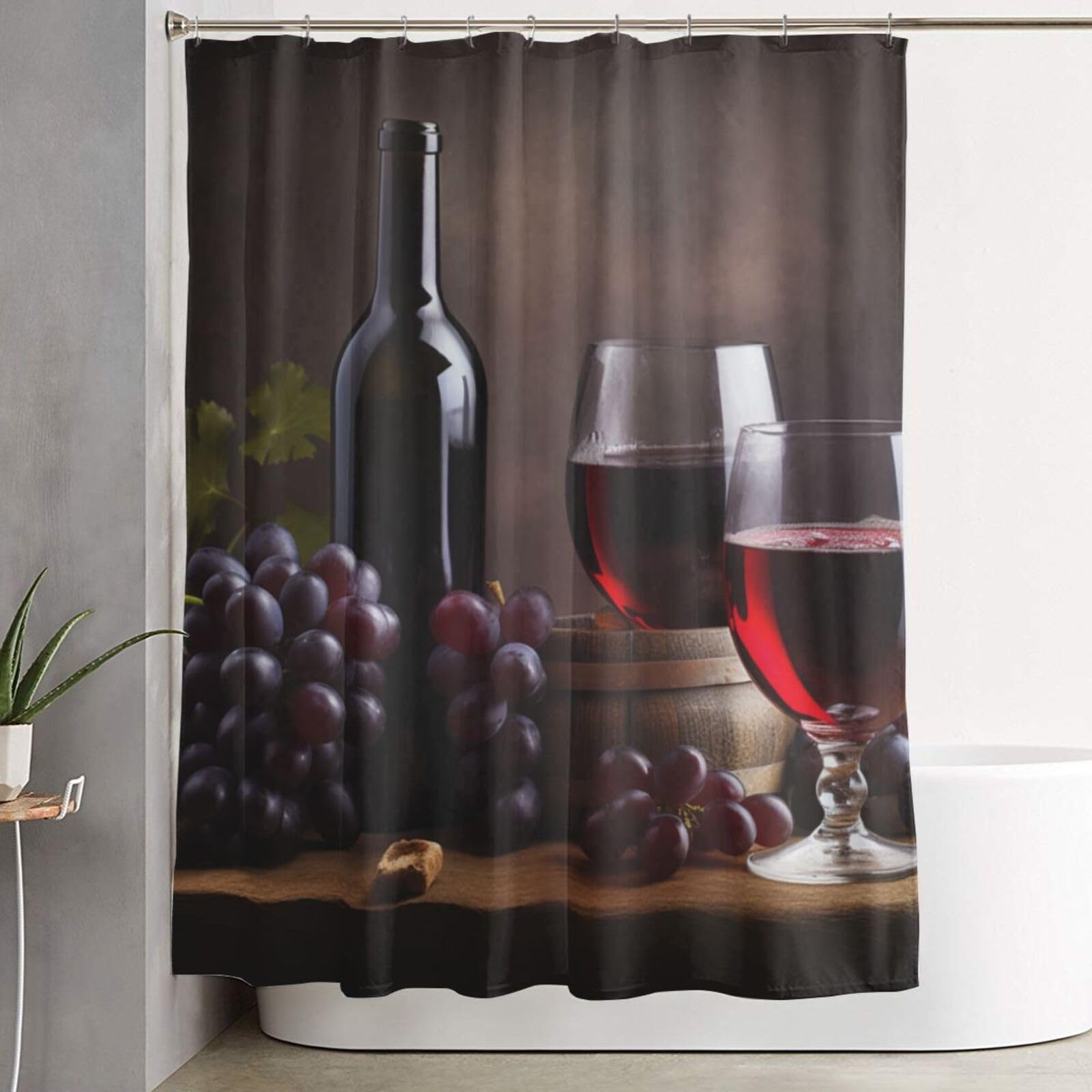 Rideau de douche imperméable motif raisin vin 183x152 cm avec 12 crochets