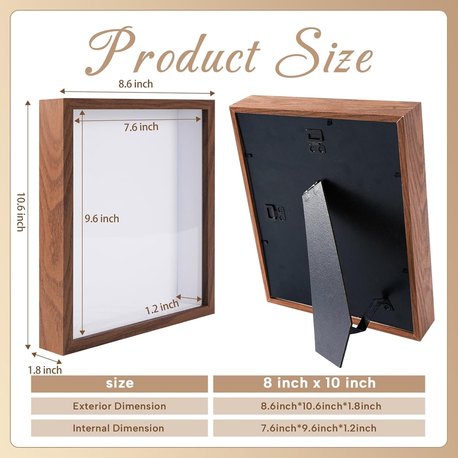 4 Pack 8"x 10" Shadow Boxes Frame Display Cases Wood Deep Shadowbox for Photos, Dried Flowers, Handicrafts Picture Frames for Wall Tabletop (Walnut Wood, 8x10)