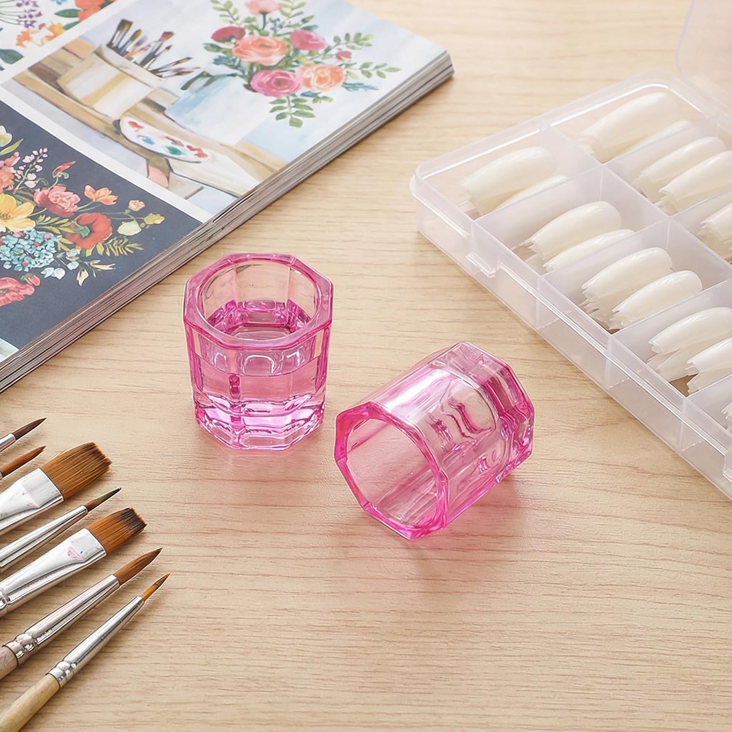 2 Pcs Pink Dappen Dish for Nails, Thick Glass Acrylic Liquid Cups for Monomer, Powder, Nail Art Bowls with Heavy Base, Easy Clean Dapping Dishes for Salon, Manicure & DIY Nail Tech Tools