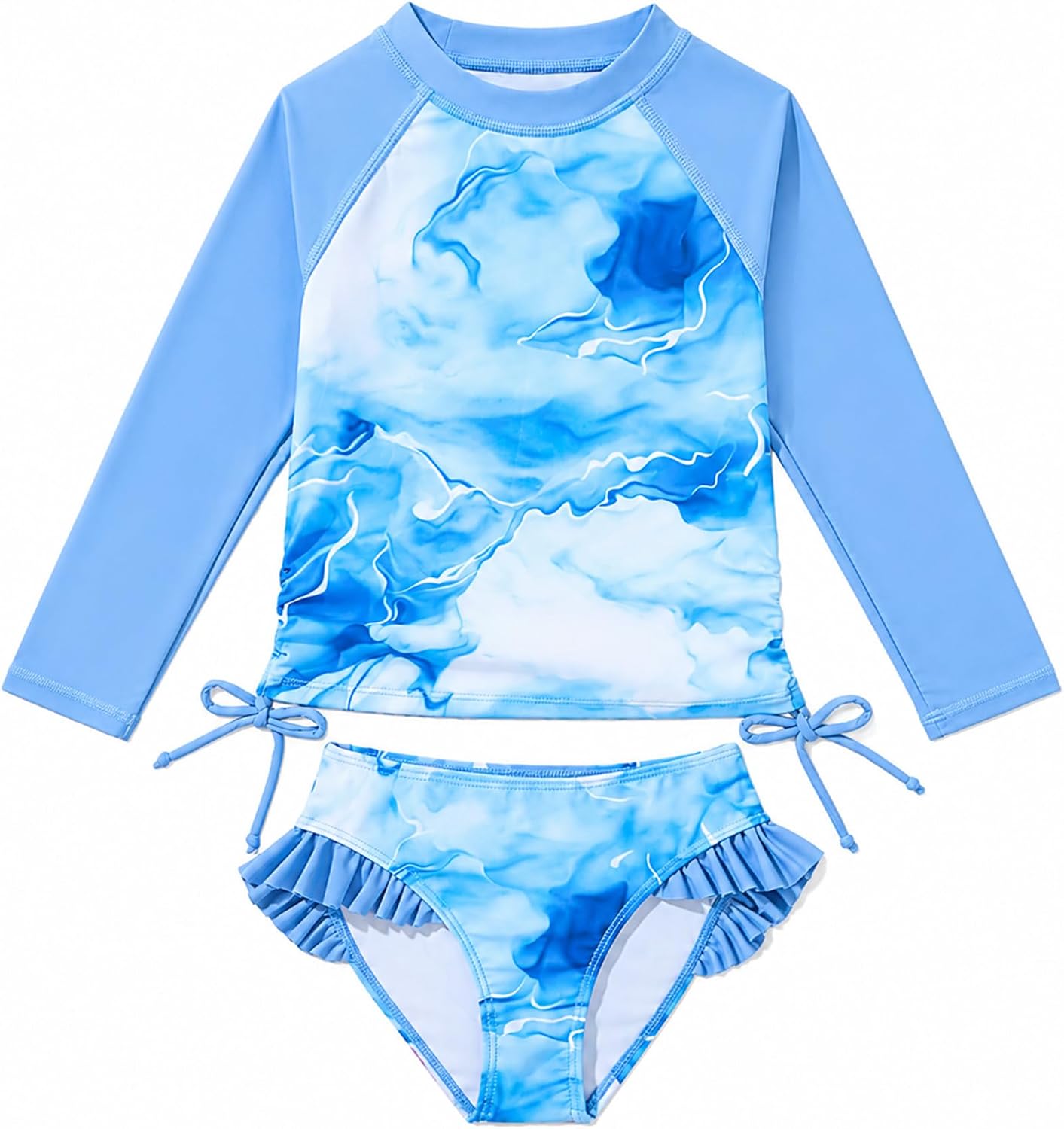 Kdwdvbn 2-Piece Swimsuit Set for Girls, Long Sleeve Rash Guard Swimwear UPF 50+ Sun Protected Summer Bathing Suit 9-10 Years