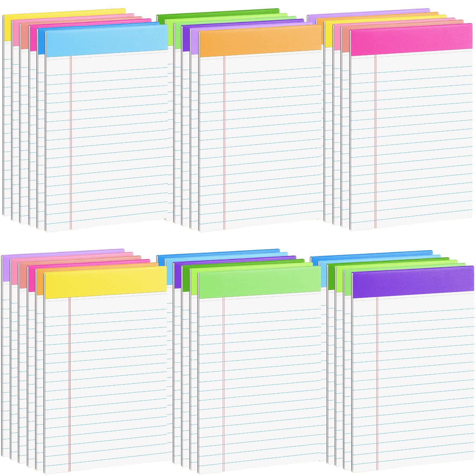 Confezione da 36 blocchi legali, blocco note arcobaleno da 12,7 x 20,3 cm, blocco note perforato a righe per lavoro, studio, lista di appunti quotidiani, fogli a righe, ricariche per appunti, per