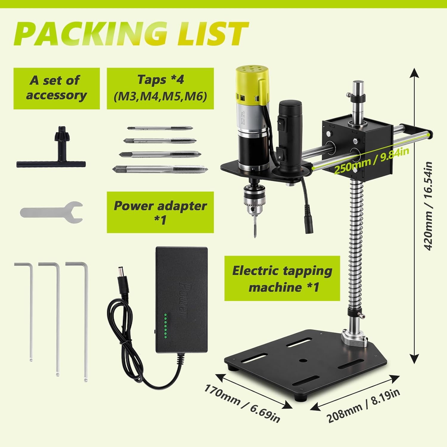 M3-M6 Electric Tapping Machine Flexible Tapping Tool w/ 4 Taps, Portable Tapper for Wood Plastic Metal