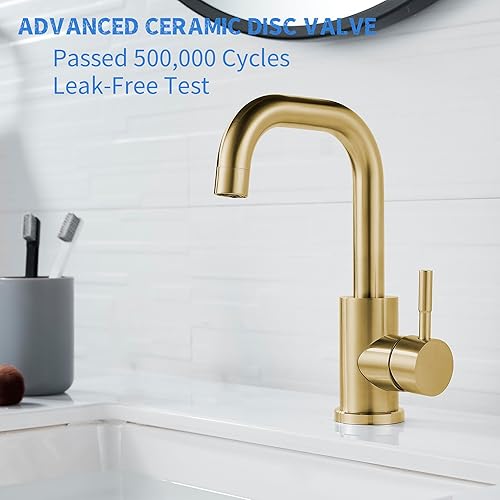 Miniatura 3 de Reimai Grifo de lavabo de baño de un solo orificio, negro mate, grifo de baño moderno de una sola manija de acero inoxidable, boquilla giratoria