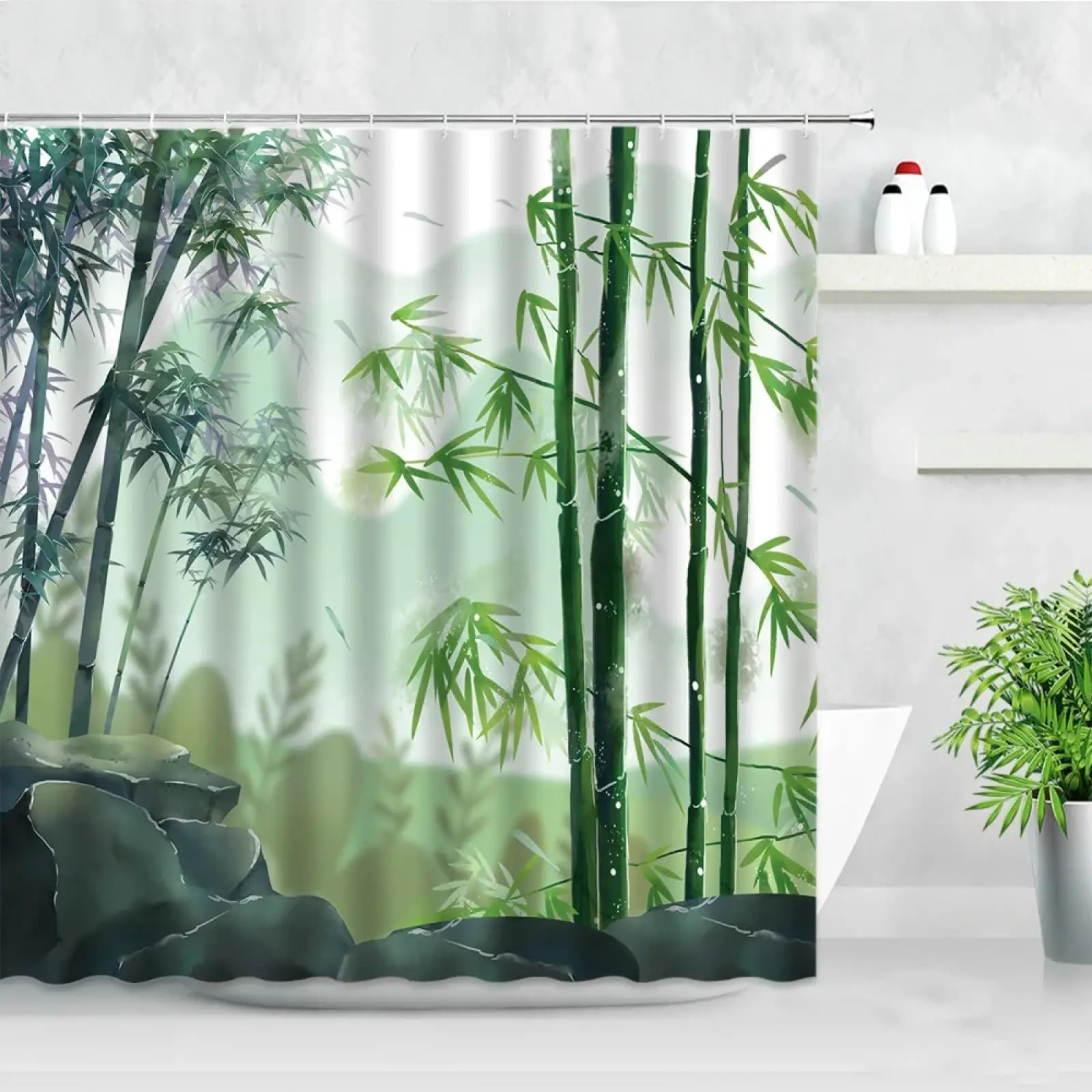 Rideau de douche étanche bambou anti-moisissure grand format 195x240