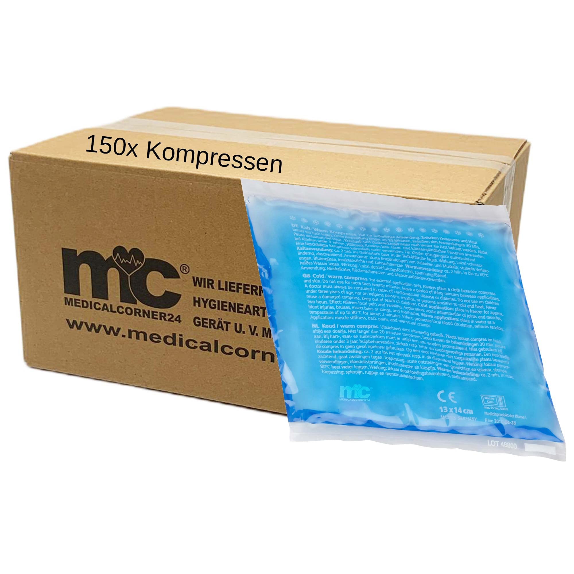 Medicalcorner24 Kalt Warm Kompressen, Gel, Mikrowellen geeignet, 13 x 14 cm, 150 Stück