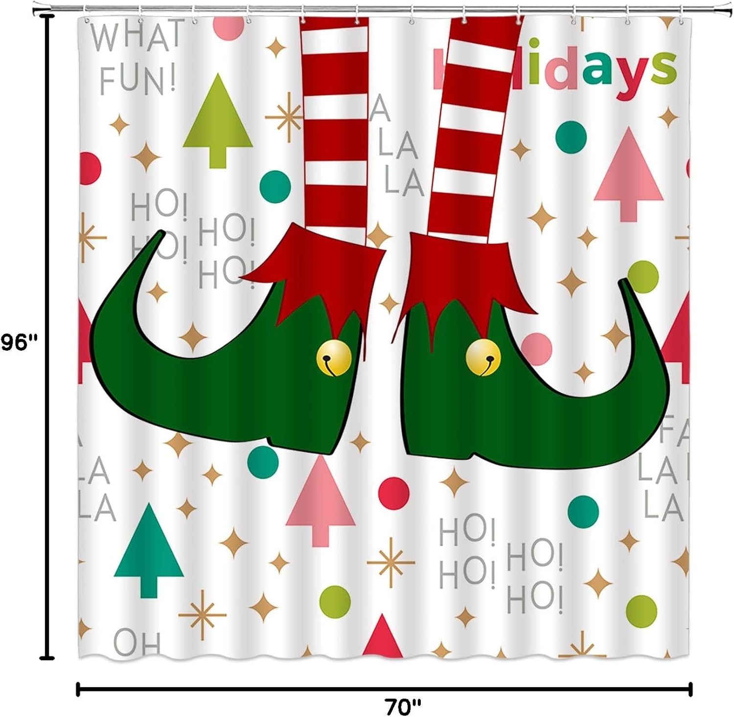 Christmas Elf Shower Curtain Red Green Elf Legs Funny Quotes Cartoon Creative Merry Christmas Winter Holiday Bathroom Decor Fabric Curtain with Hooks