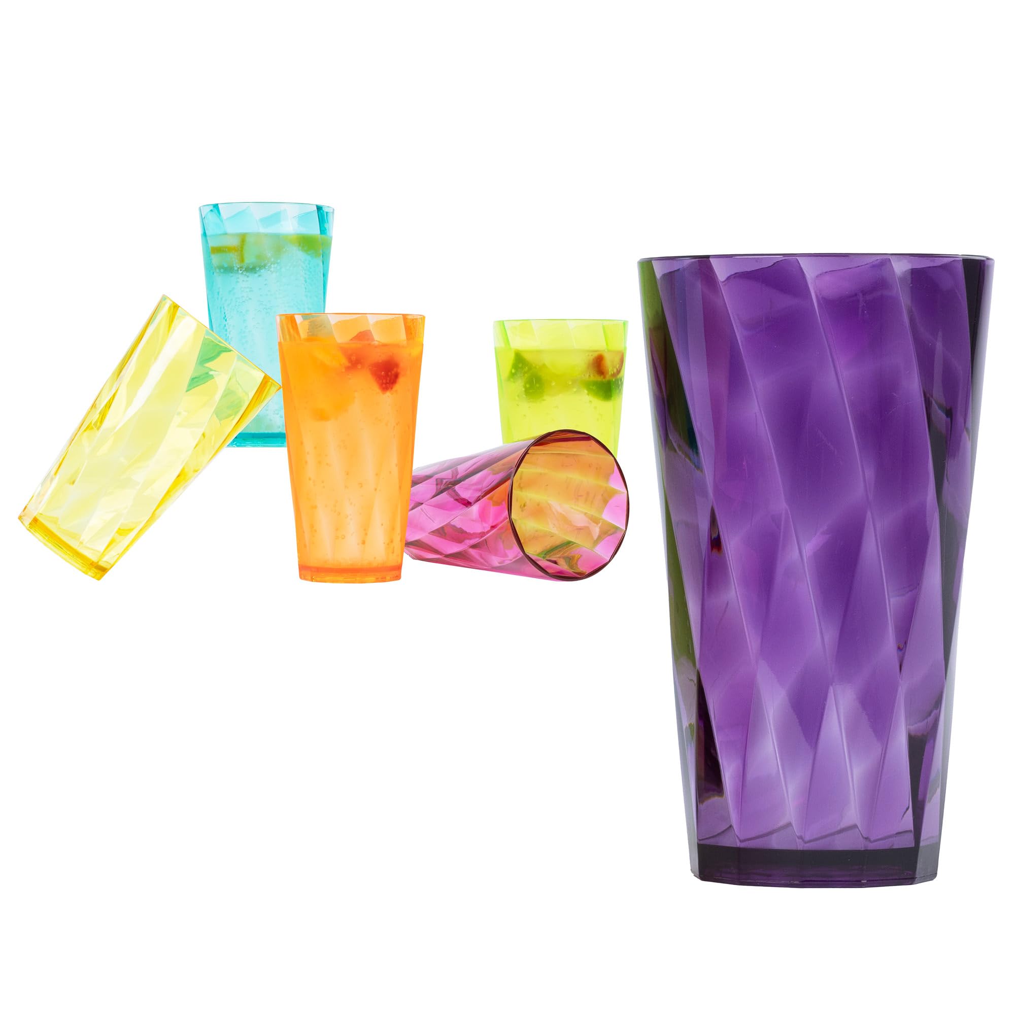LIVIVO Set of 6 Plastic Tumblers - 600ml Acrylic Plastic Glasses Reusable, Stackable Design, BPA Free Plastic Tumblers for Adults and Kids, Reusable Plastic Cups for Outdoor, Picnic, Camping (Rainbow)