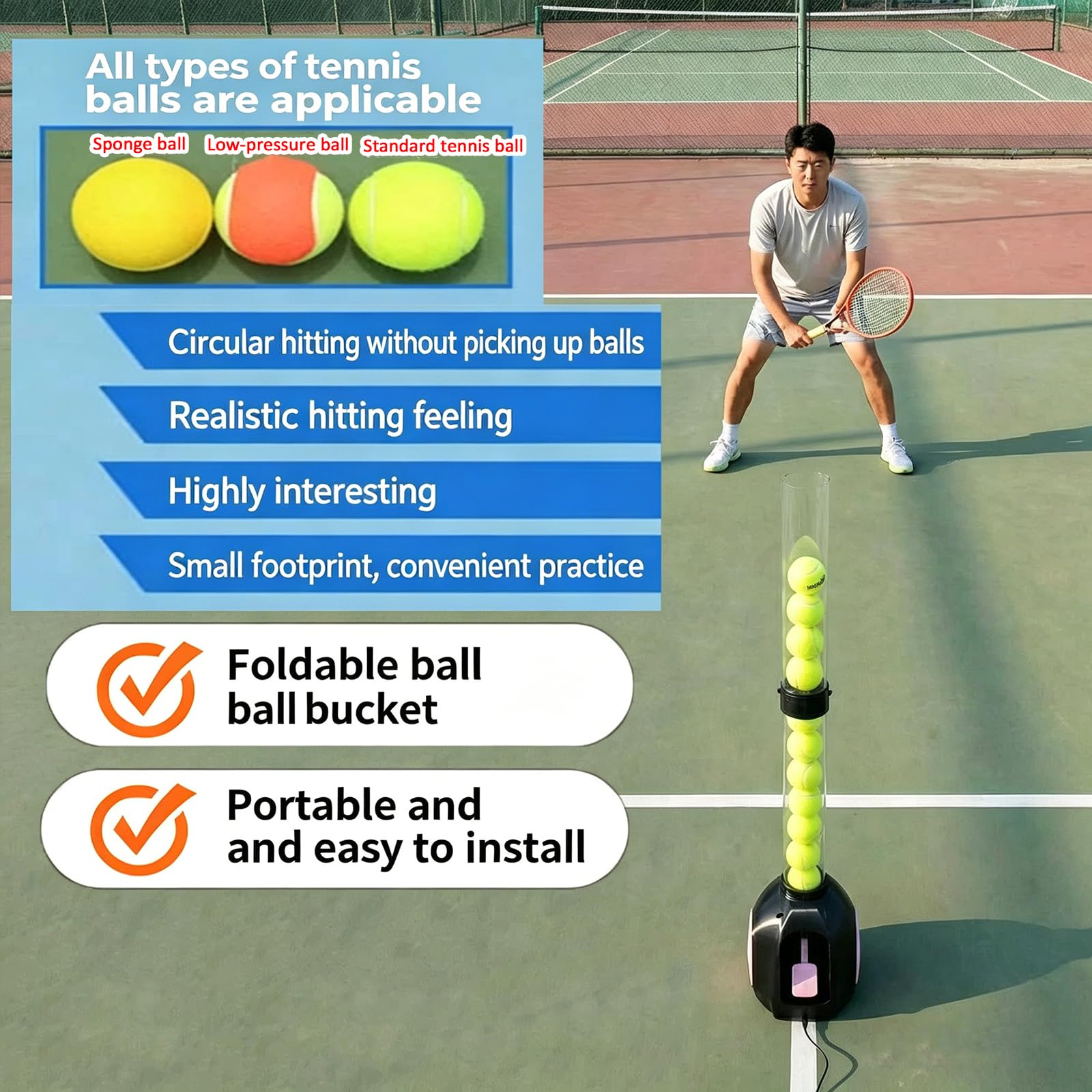 Máquina Lanzapelotas De Tenis Plegable, Portátil, con Capacidad para 18 Pelotas, Frecuencia Ajustable, Control Remoto, Carga USB-C, Ideal para Práctica Y Entrenamiento